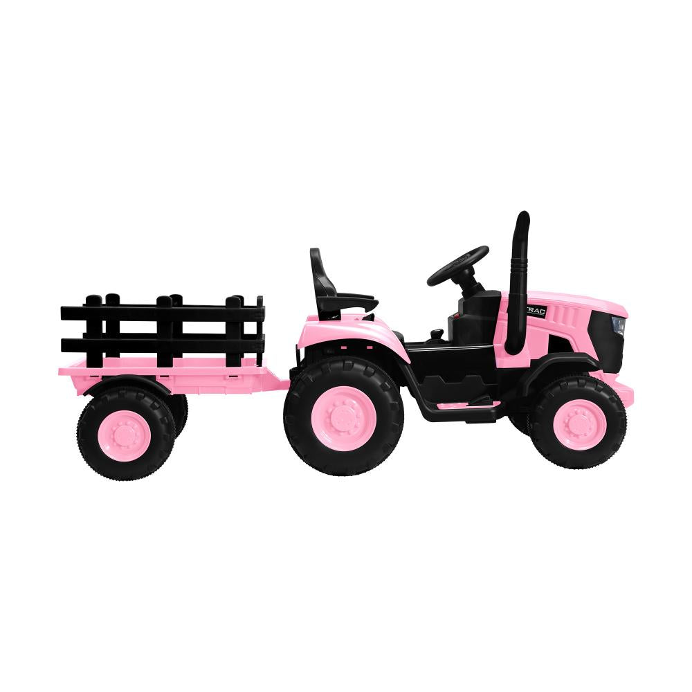 XL Kids Ride On Tractor 12V with Trailer Remote Pink