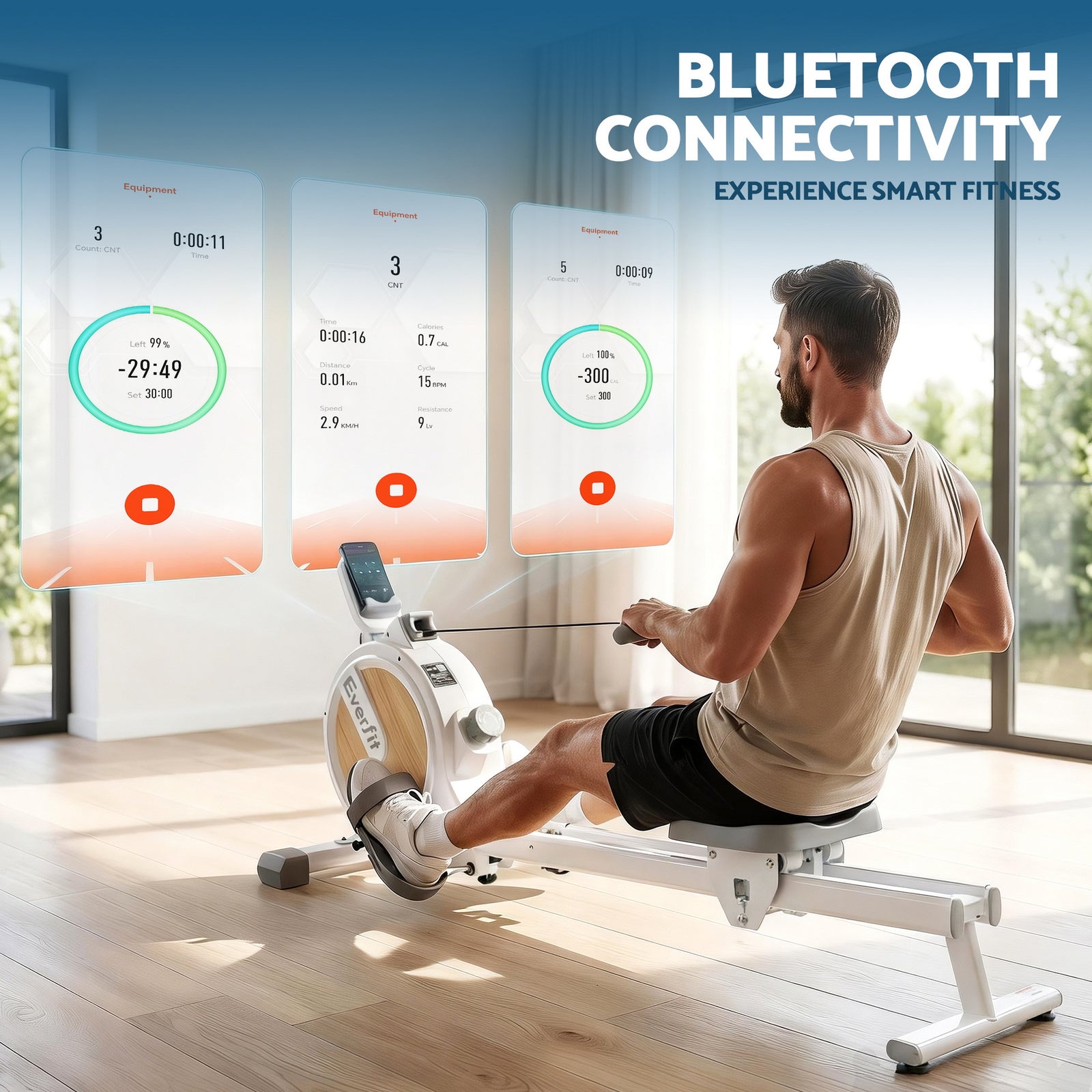 Rowing Machine for Home Magnetic Rowing Machine App Compatible Quiet Exercise Equipment White