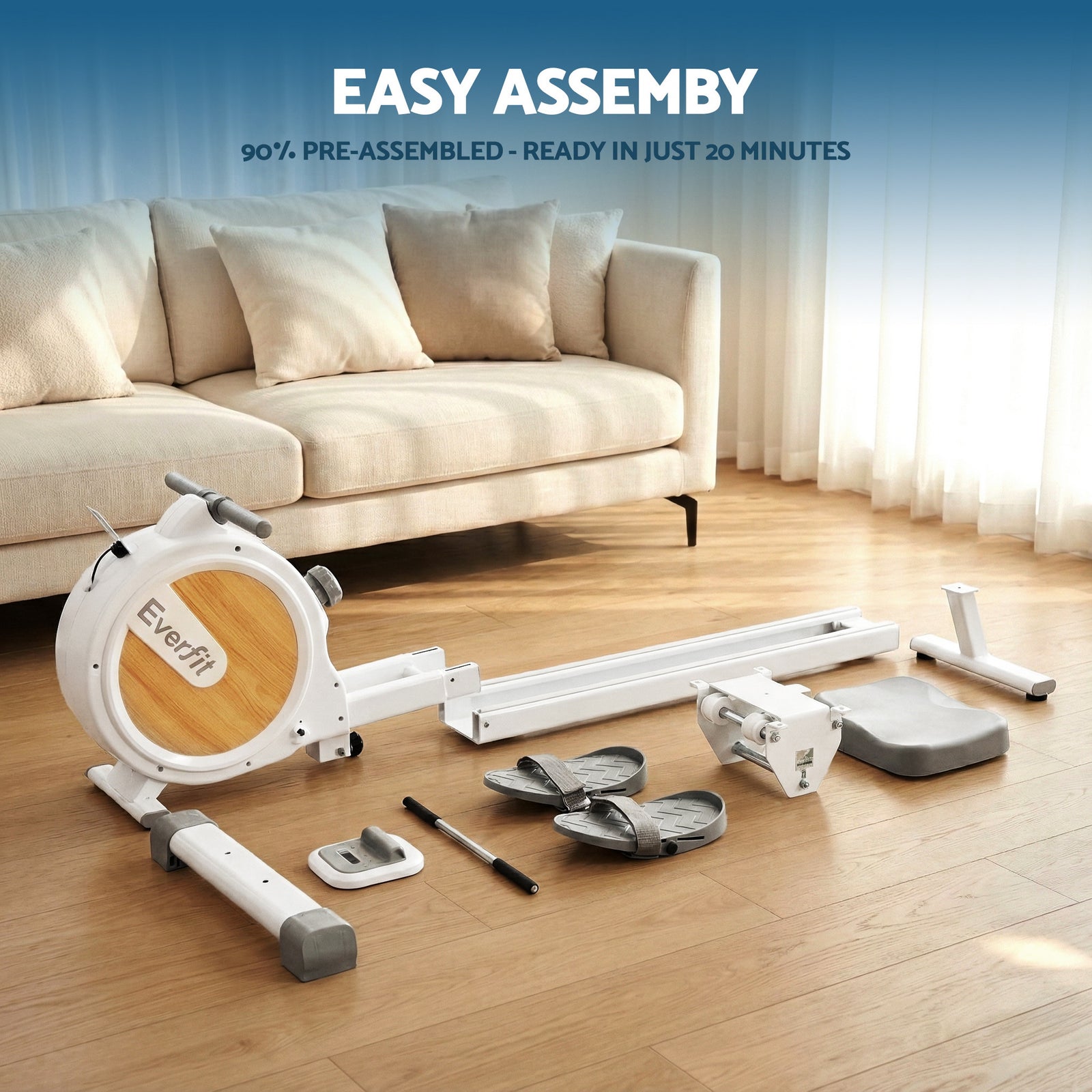 Rowing Machine for Home Magnetic Rowing Machine App Compatible Quiet Exercise Equipment White