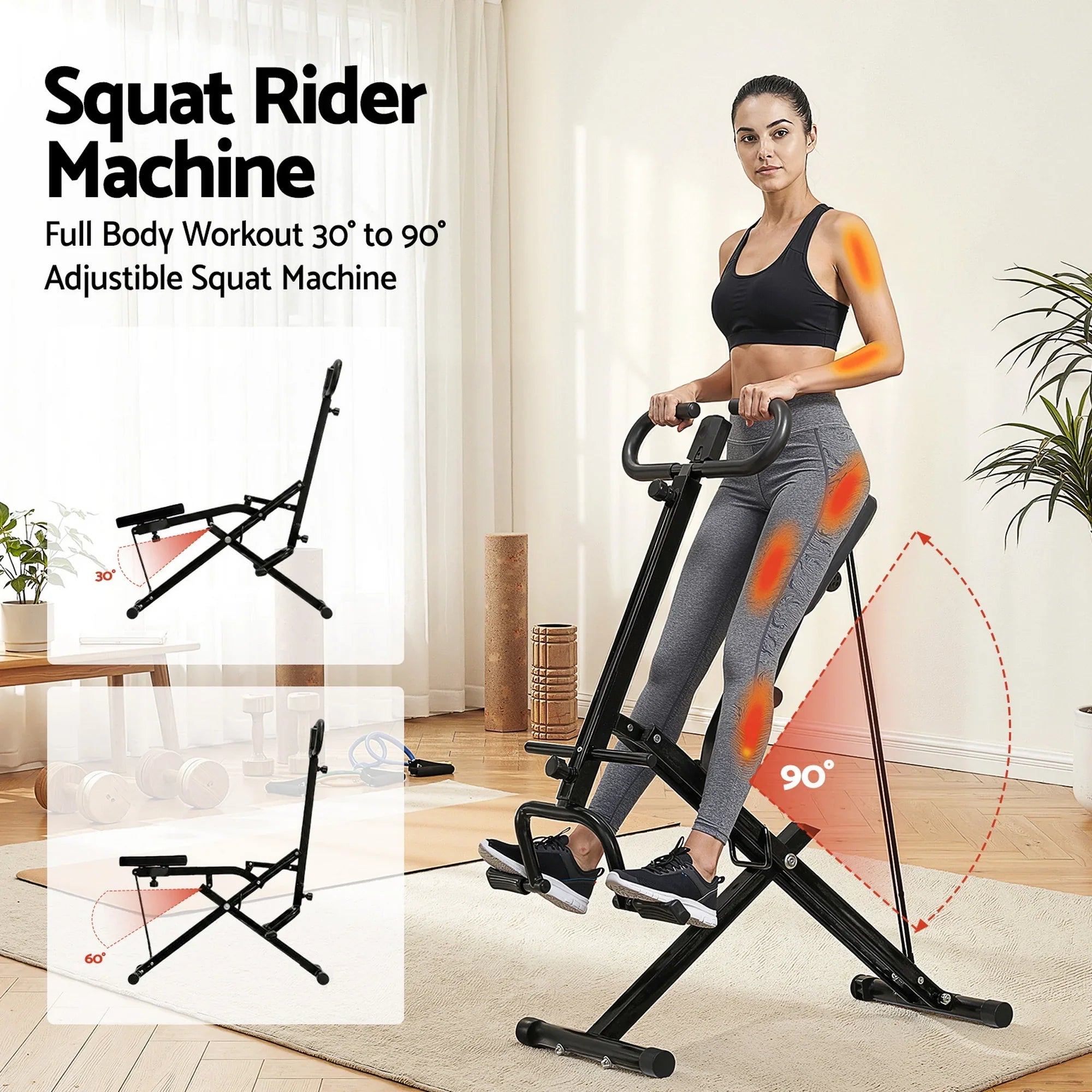 Foldable Squat Machine Deep Squat Rowing Machine 5 Adjustable Seat Home Gym