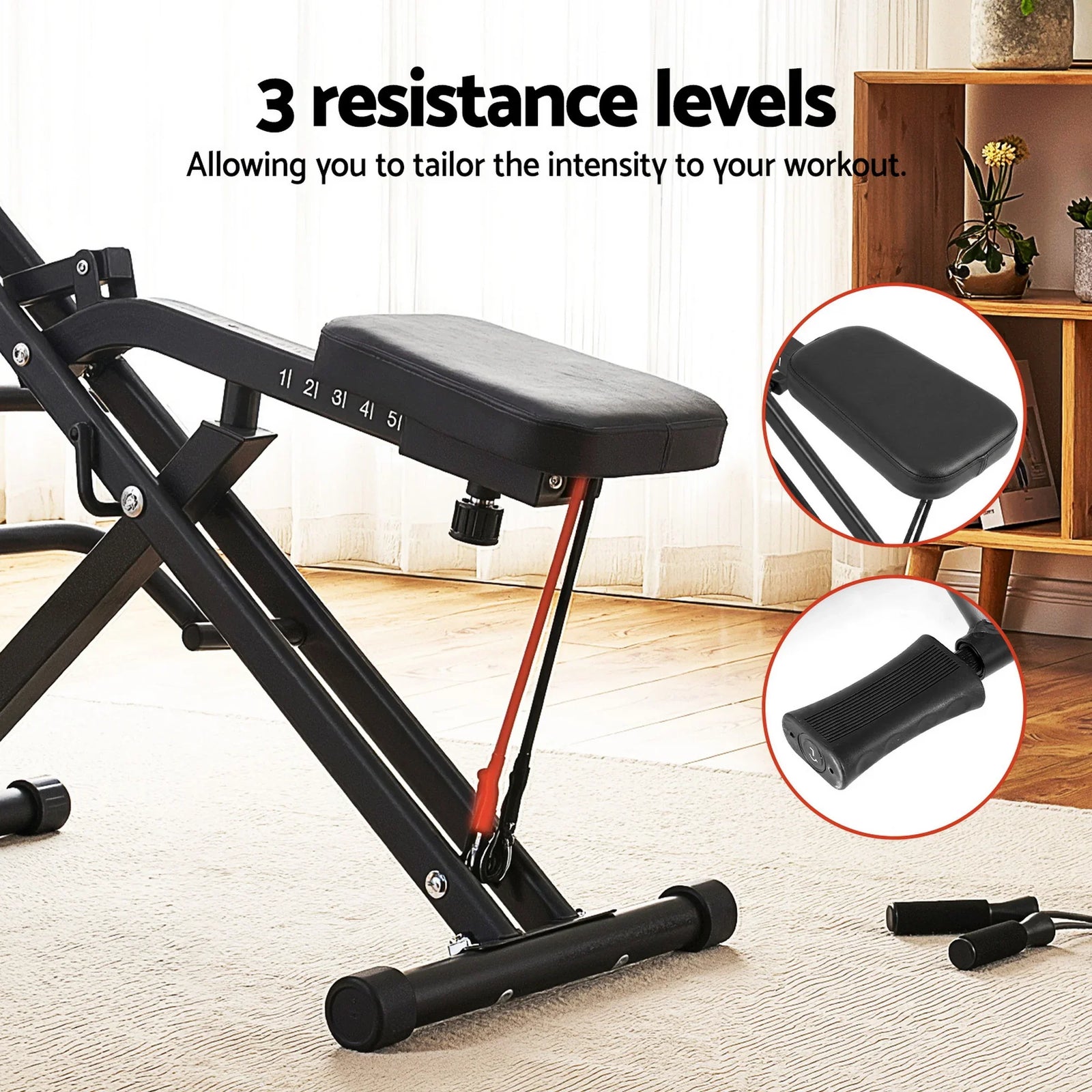 Foldable Squat Machine Deep Squat Rowing Machine 5 Adjustable Seat Home Gym