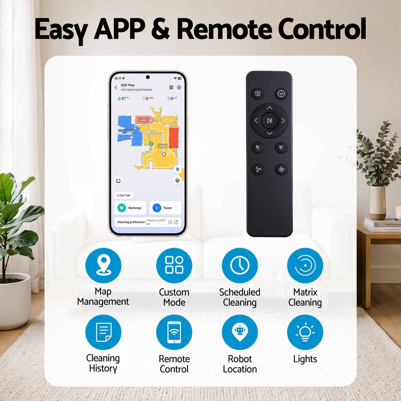 Robot Vacuum and Mop, Self-Empty APP Control 6000Pa LDS Laser 3in1