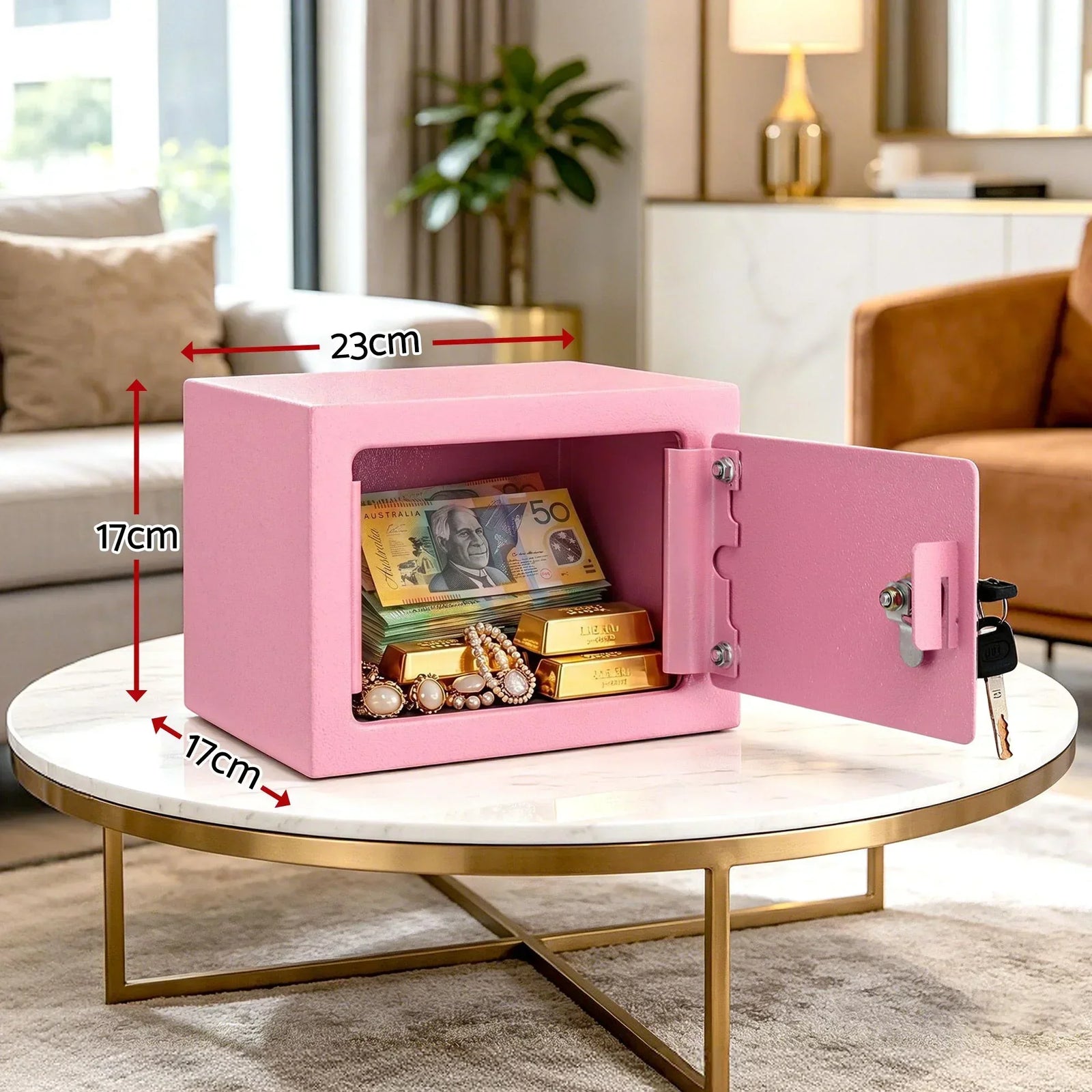 6.5L Small Safe Box with Key Lock for Cash Mini Home Security Safe Pink