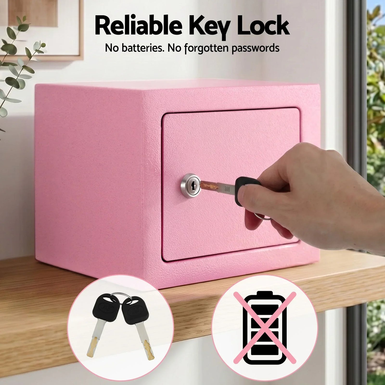 6.5L Small Safe Box with Key Lock for Cash Mini Home Security Safe Pink