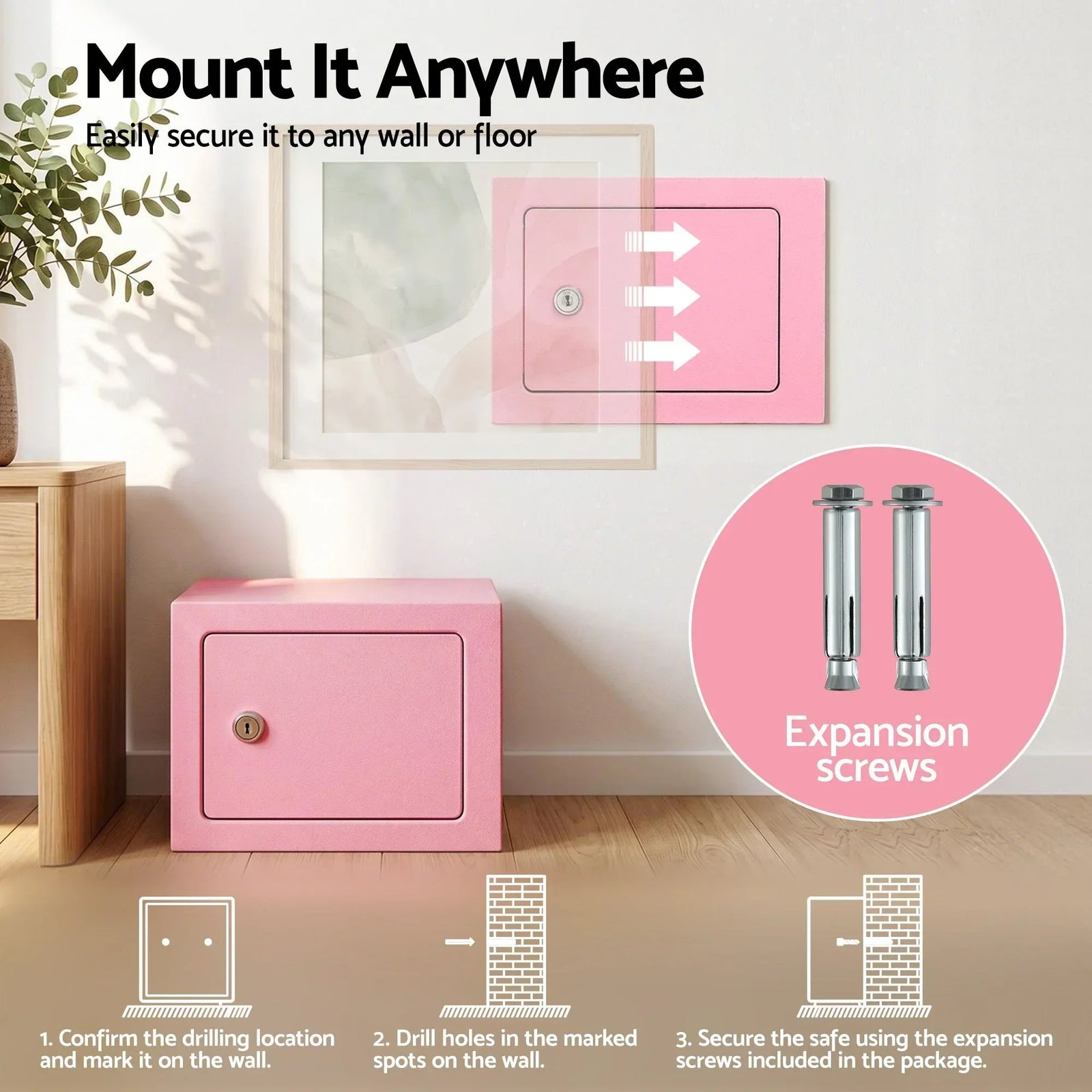 6.5L Small Safe Box with Key Lock for Cash Mini Home Security Safe Pink