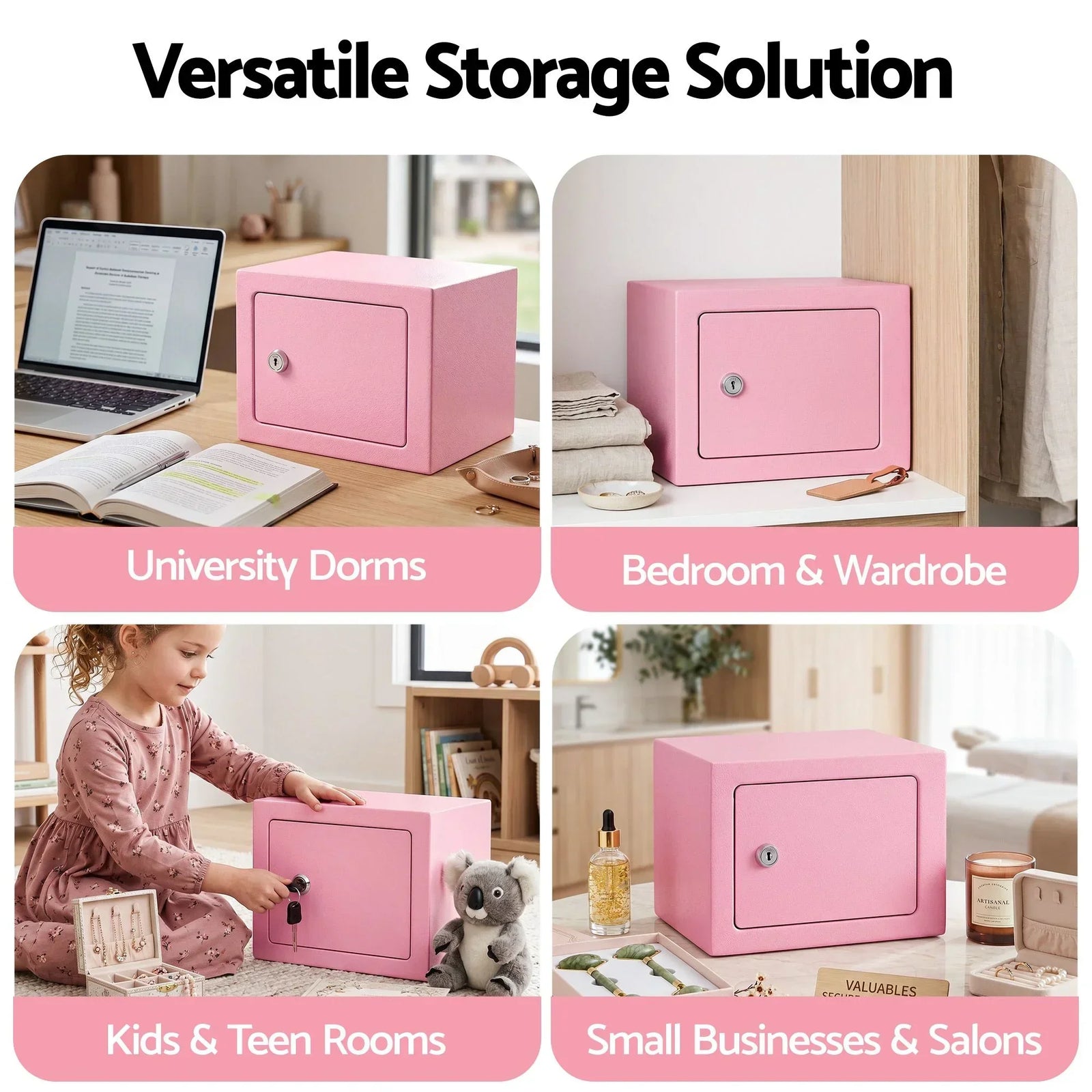 6.5L Small Safe Box with Key Lock for Cash Mini Home Security Safe Pink