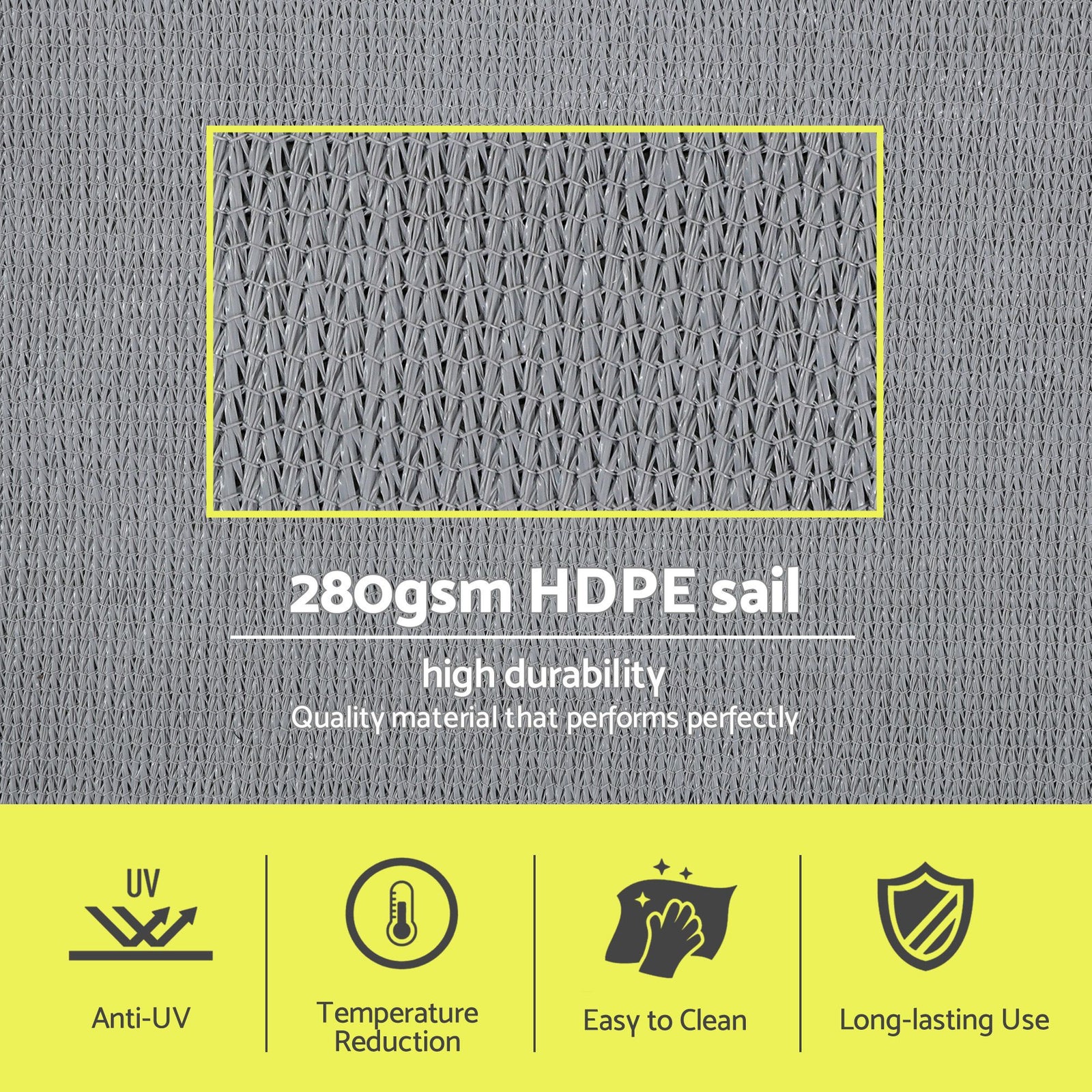 Sun Shade Sail Cloth 98% UV Block Outdoor Canopy Rectangle 2X5M Grey