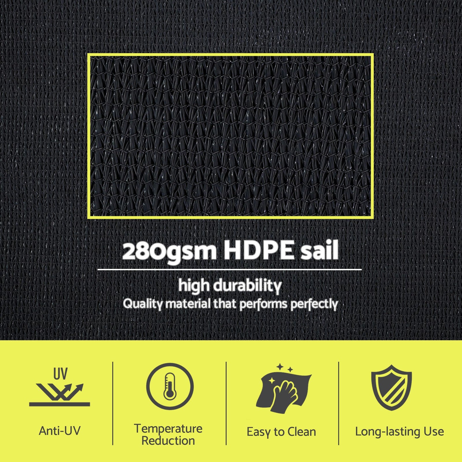 Sun Shade Sail Cloth 98% UV Block Outdoor Canopy Rectangle 5X6M Black
