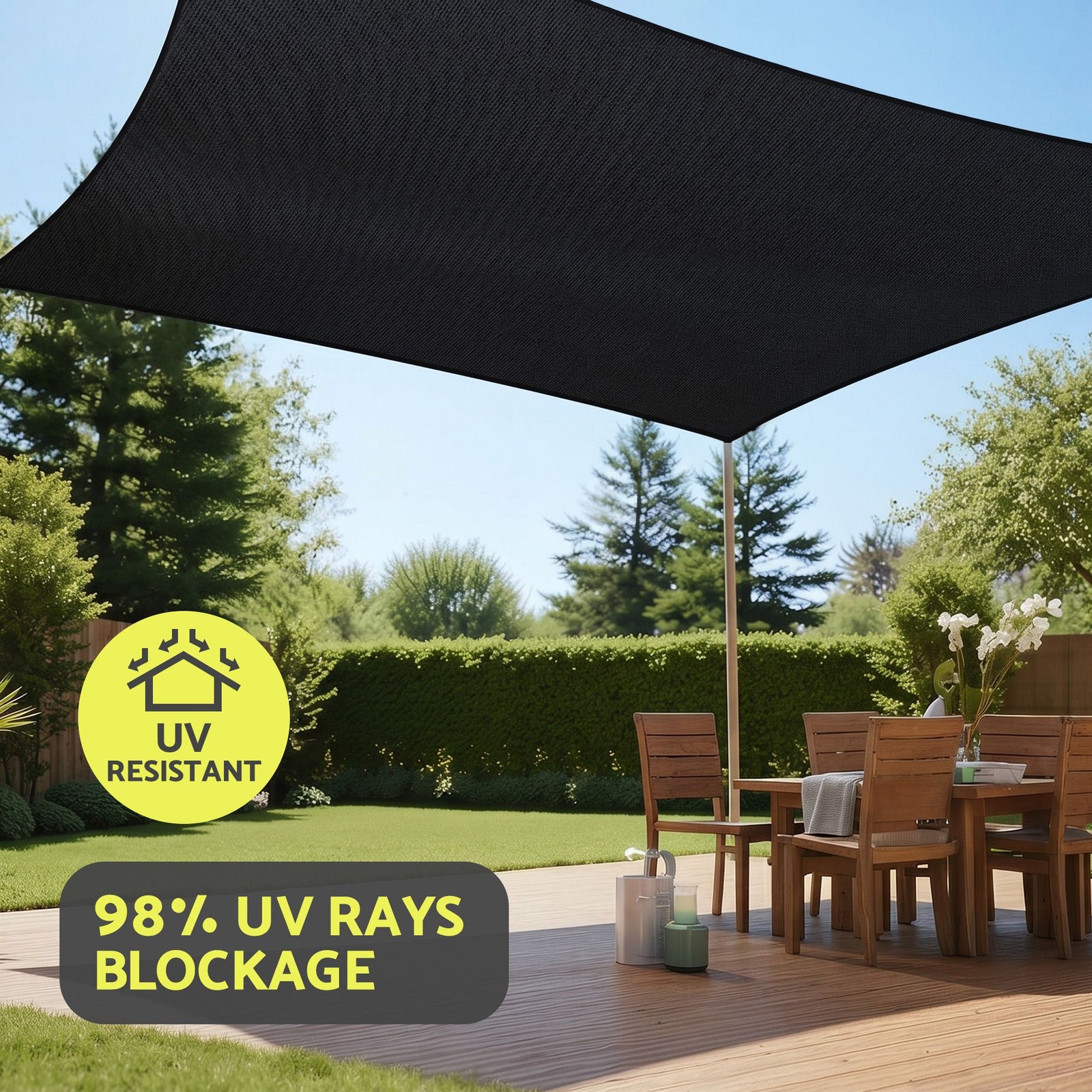 Sun Shade Sail Cloth 98% UV Block Outdoor Canopy Rectangle 5X6M Black