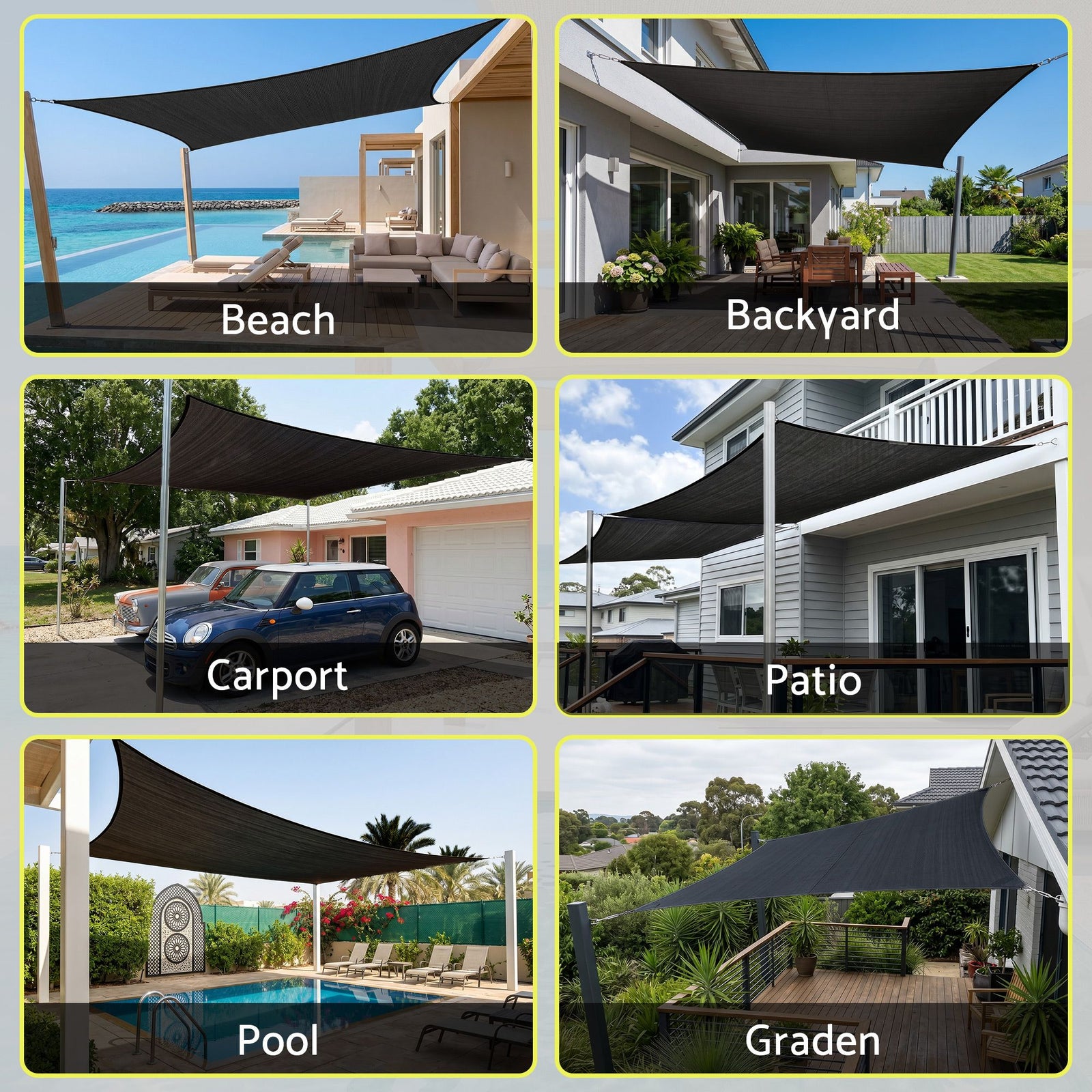 Sun Shade Sail Cloth 98% UV Block Outdoor Canopy Rectangle 5X6M Black