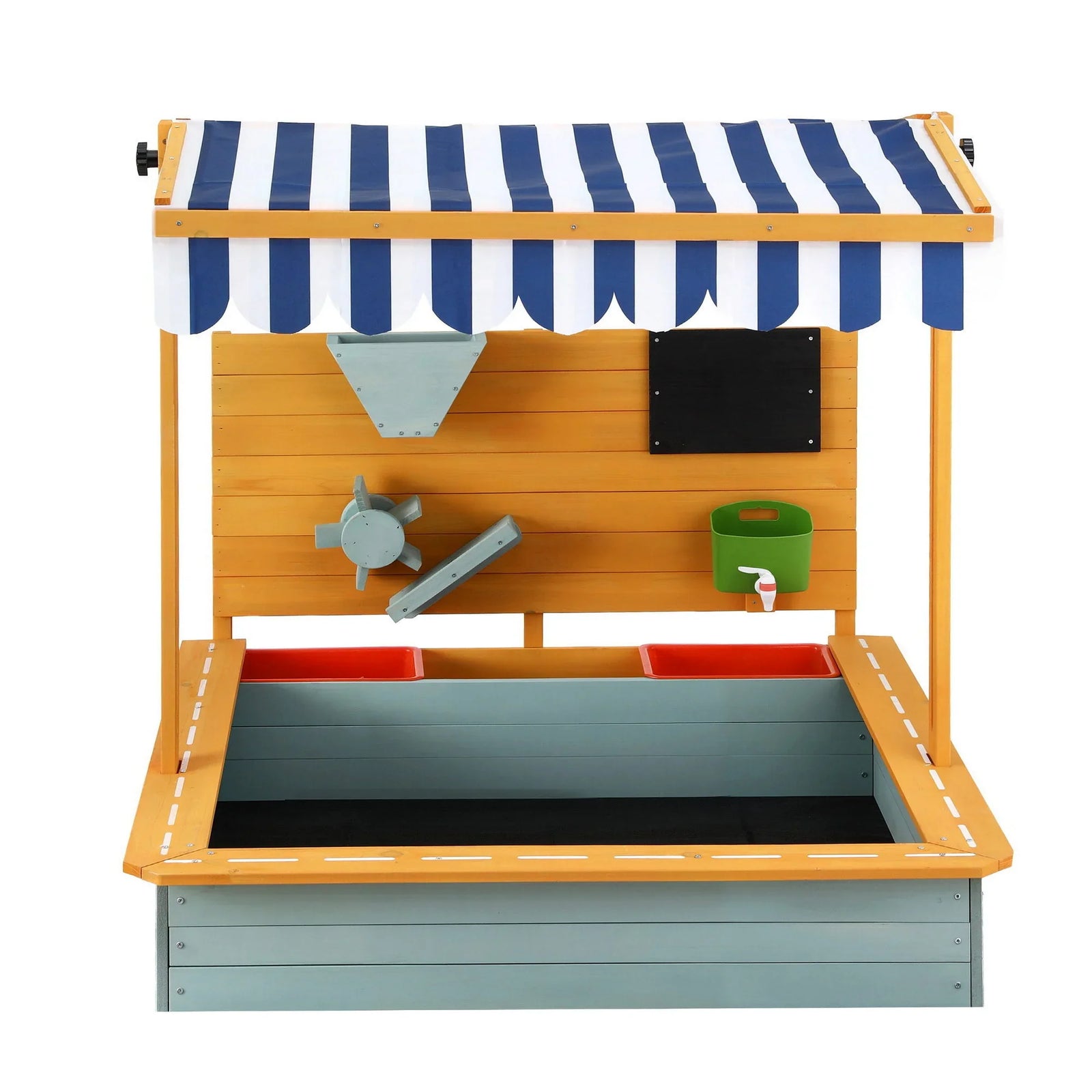 Kids Sandpit Wooden Canopy Sandbox With Cover Funnel Outdoor Toys 110cm Green