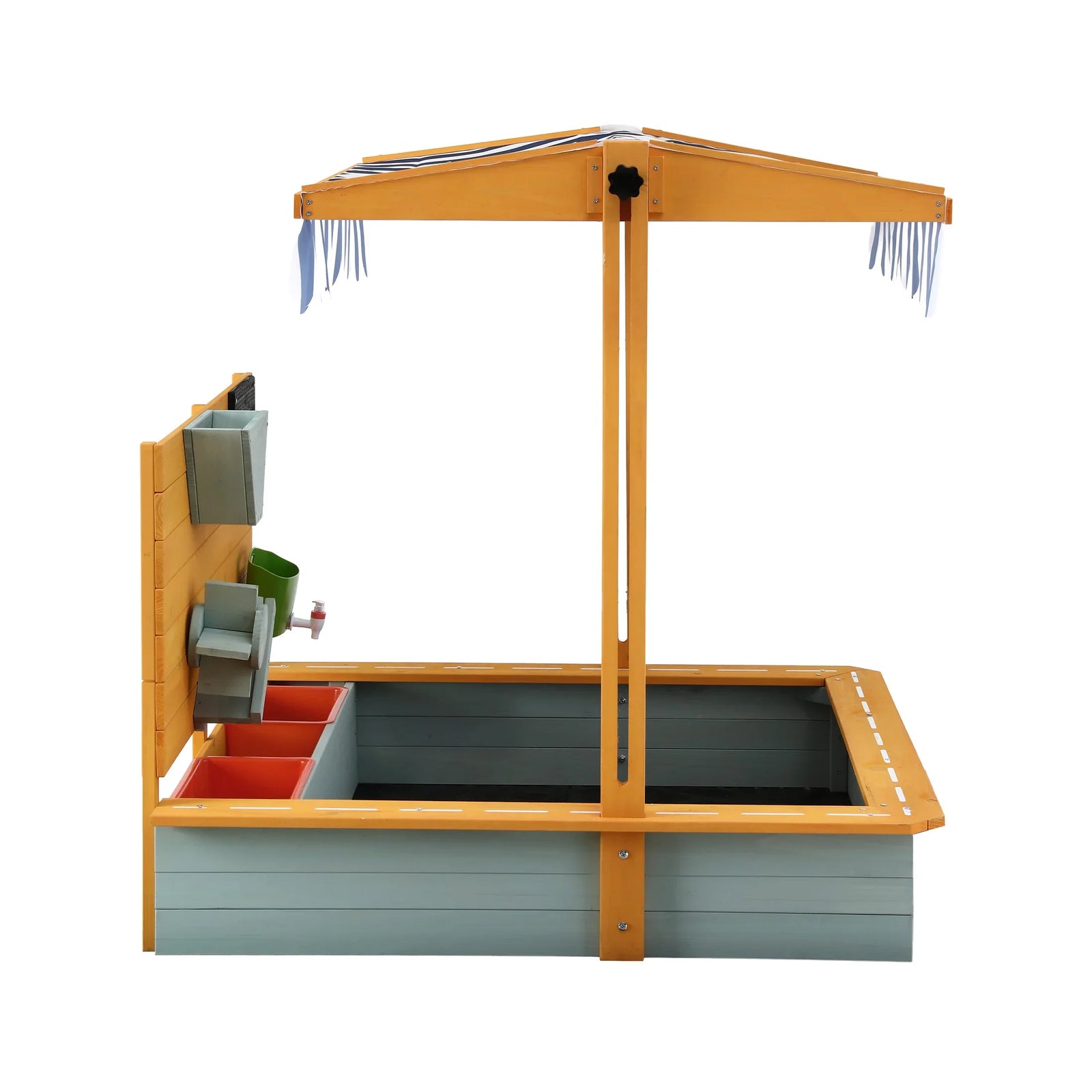 Kids Sandpit Wooden Canopy Sandbox With Cover Funnel Outdoor Toys 110cm Green