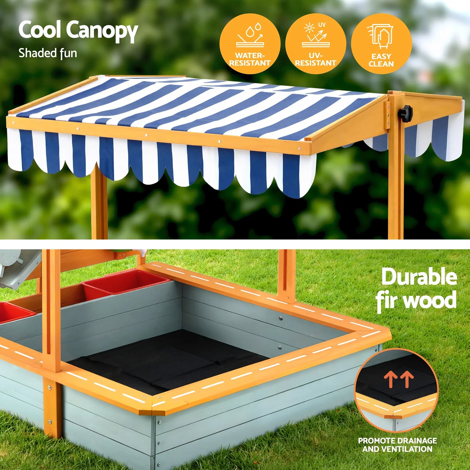 Kids Sandpit Wooden Canopy Sandbox With Cover Funnel Outdoor Toys 110cm Green
