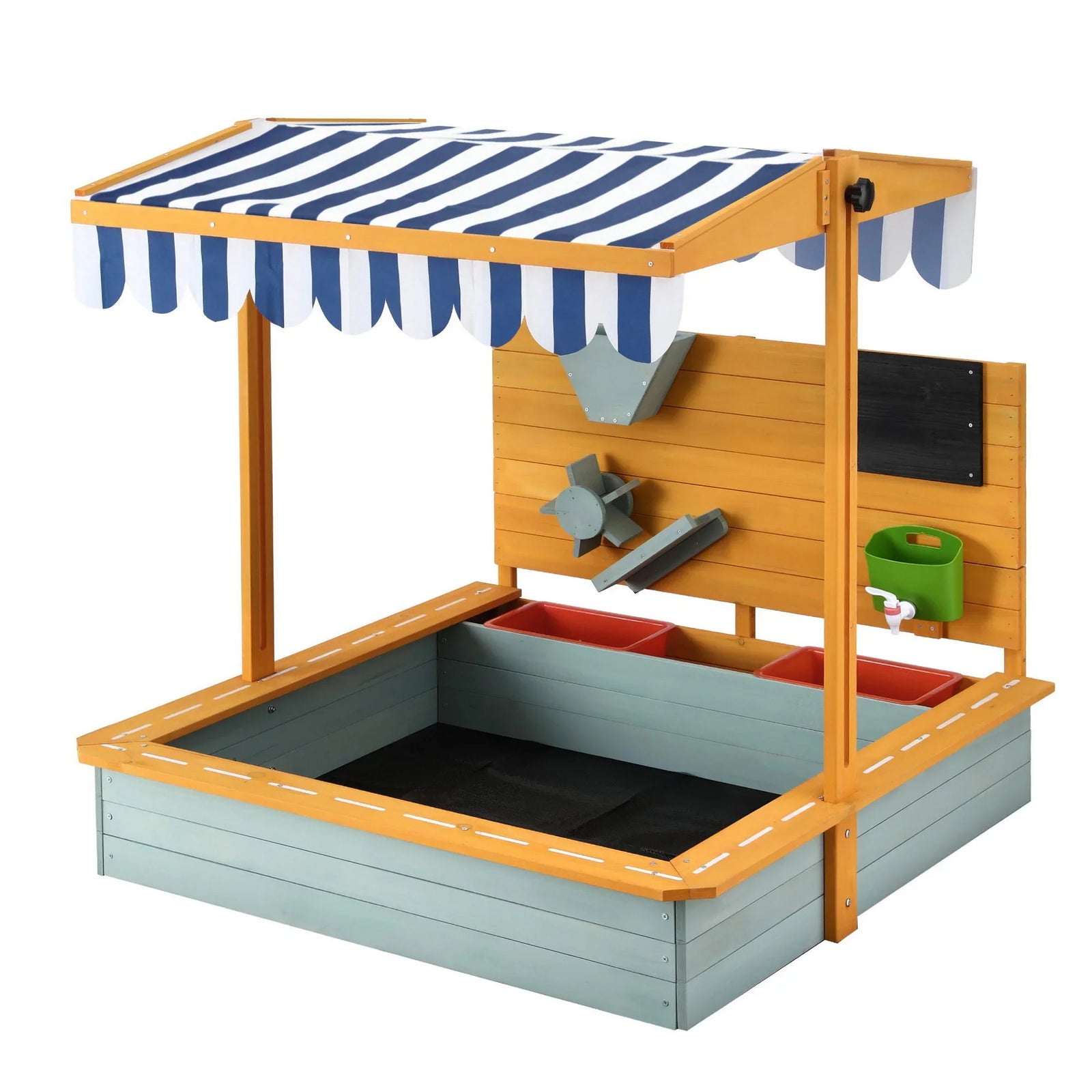 Kids Sandpit Wooden Canopy Sandbox With Cover Funnel Outdoor Toys 110cm Green