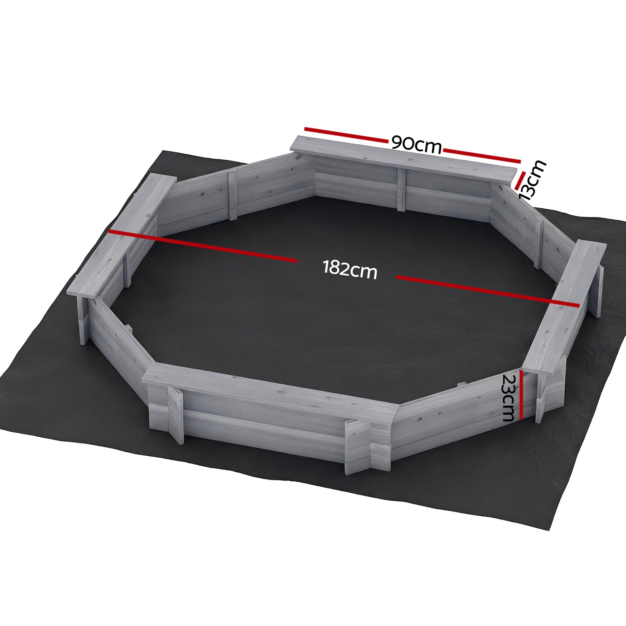 Kids Sandpit Wooden Round Sand Pit with Cover Bench Seat Beach Toys 182cm Grey