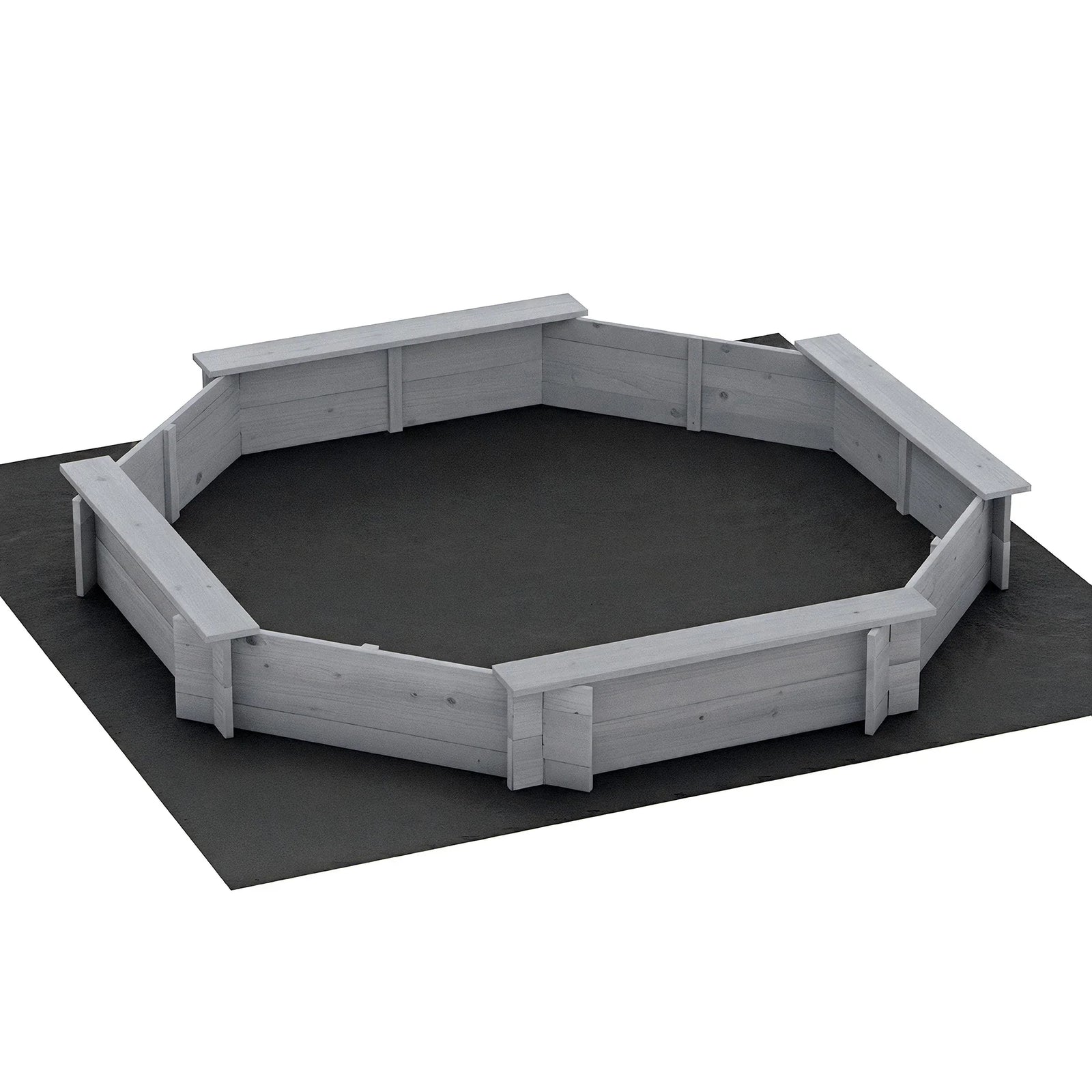 Kids Sandpit Wooden Round Sand Pit with Cover Bench Seat Beach Toys 182cm Grey