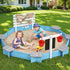 Kids Sandpit Wooden Round Sand Pit with Cover Funnel Bench Seat Beach Toys 215cm