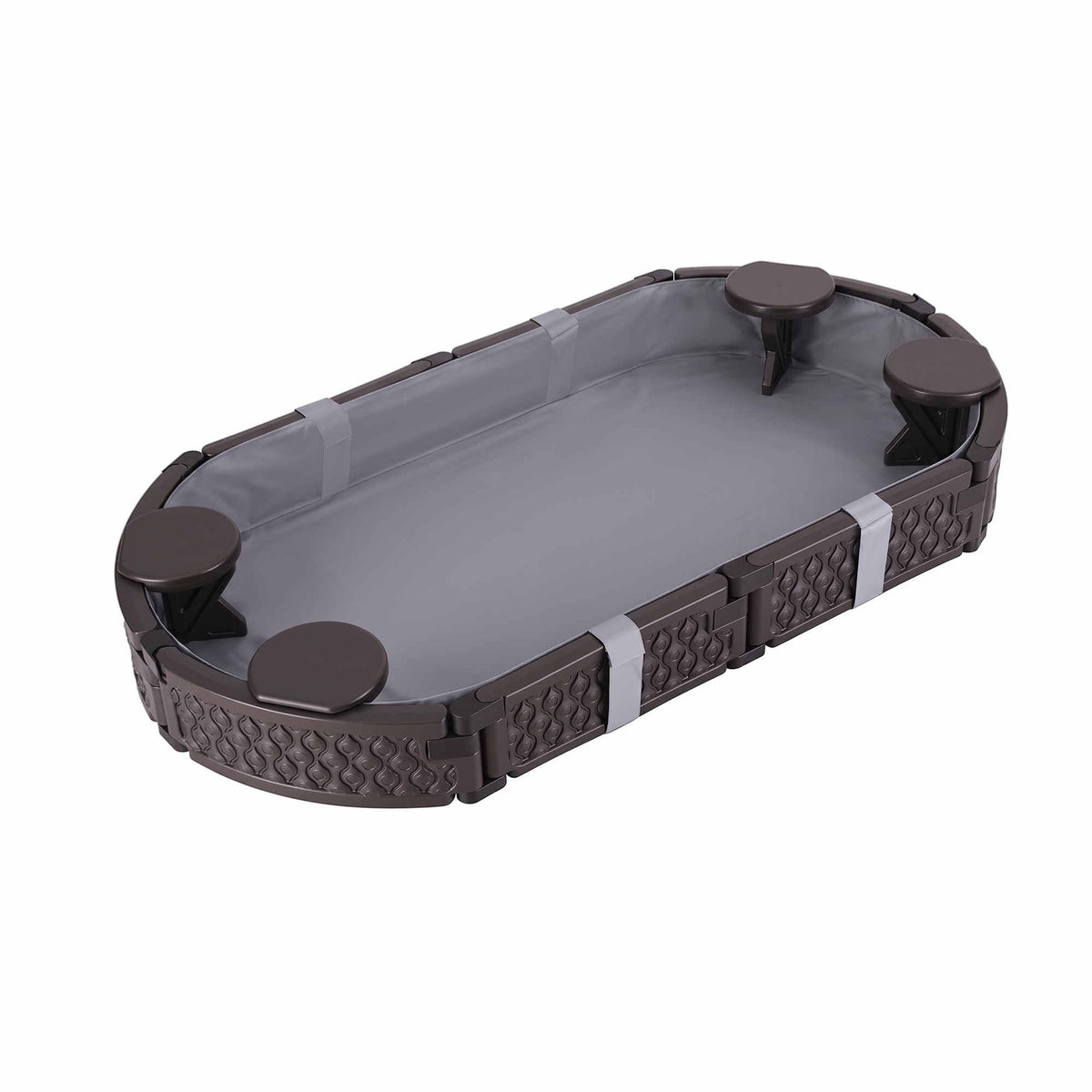 Keezi Kids Oval Sandpit 180cm Outdoor Sandbox with 4 Seats & Grey Cover Brown