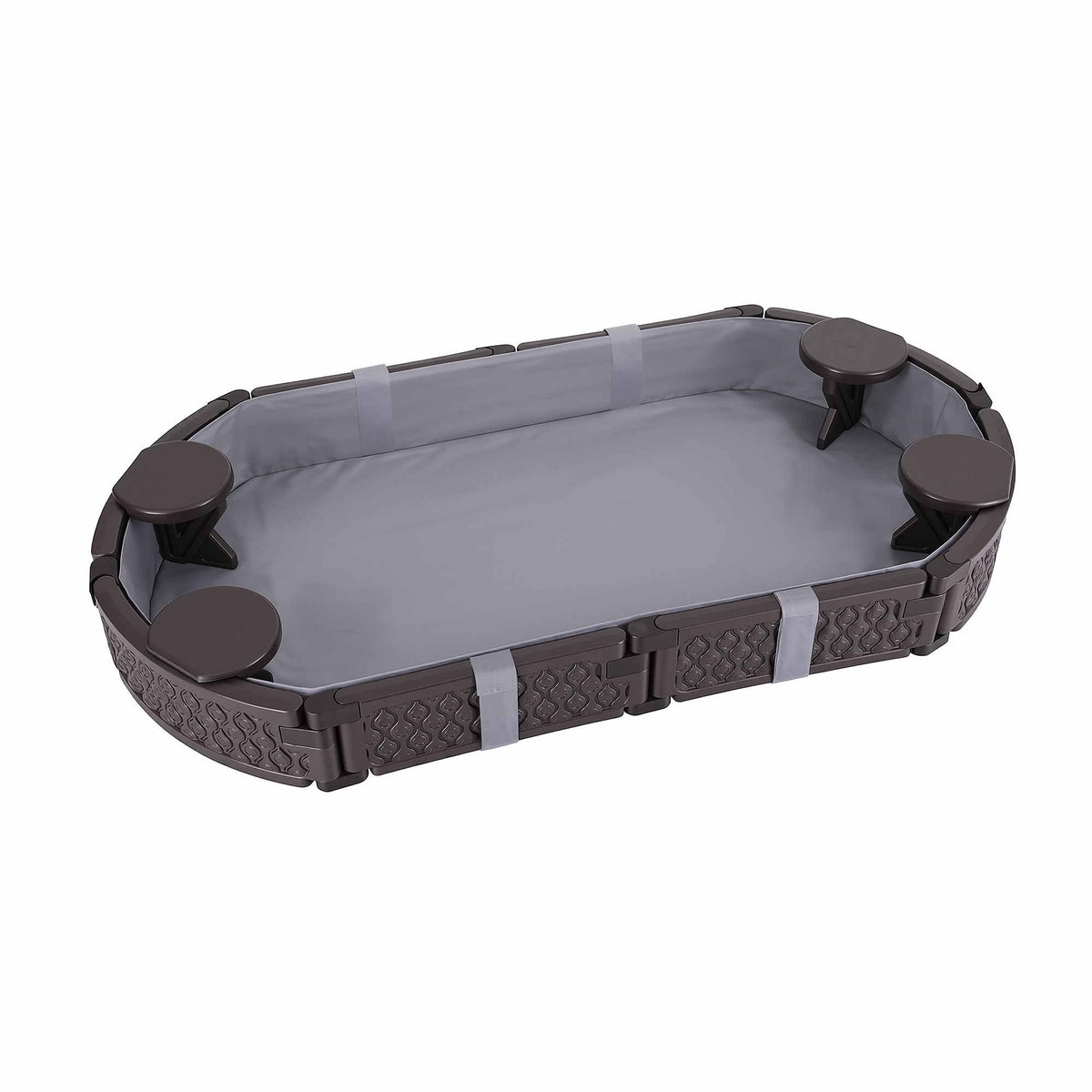 Keezi Kids Oval Sandpit 180cm Outdoor Sandbox with 4 Seats & Grey Cover Brown