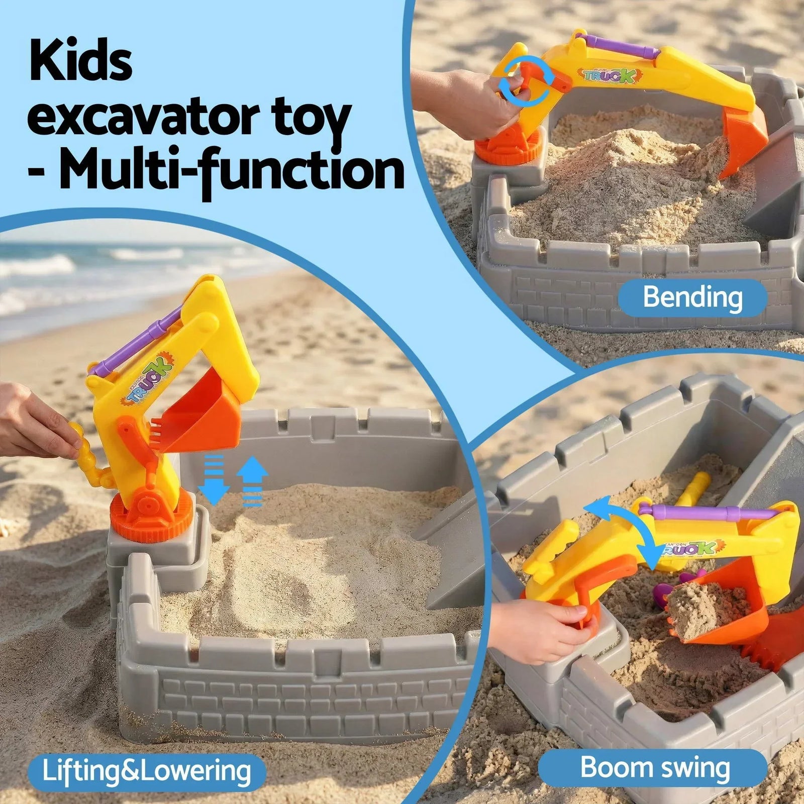 Kids 2‑in‑1 Sandpit Play Table – Excavator Toy, 8 Accessories, Indoor/Outdoor