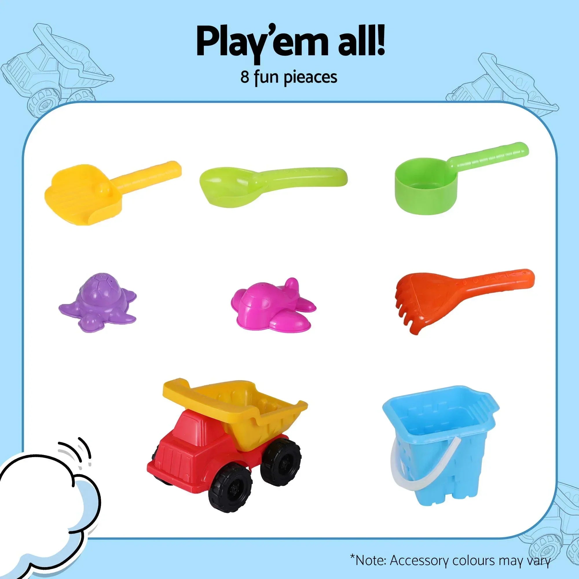 Kids 2‑in‑1 Sandpit Play Table – Excavator Toy, 8 Accessories, Indoor/Outdoor