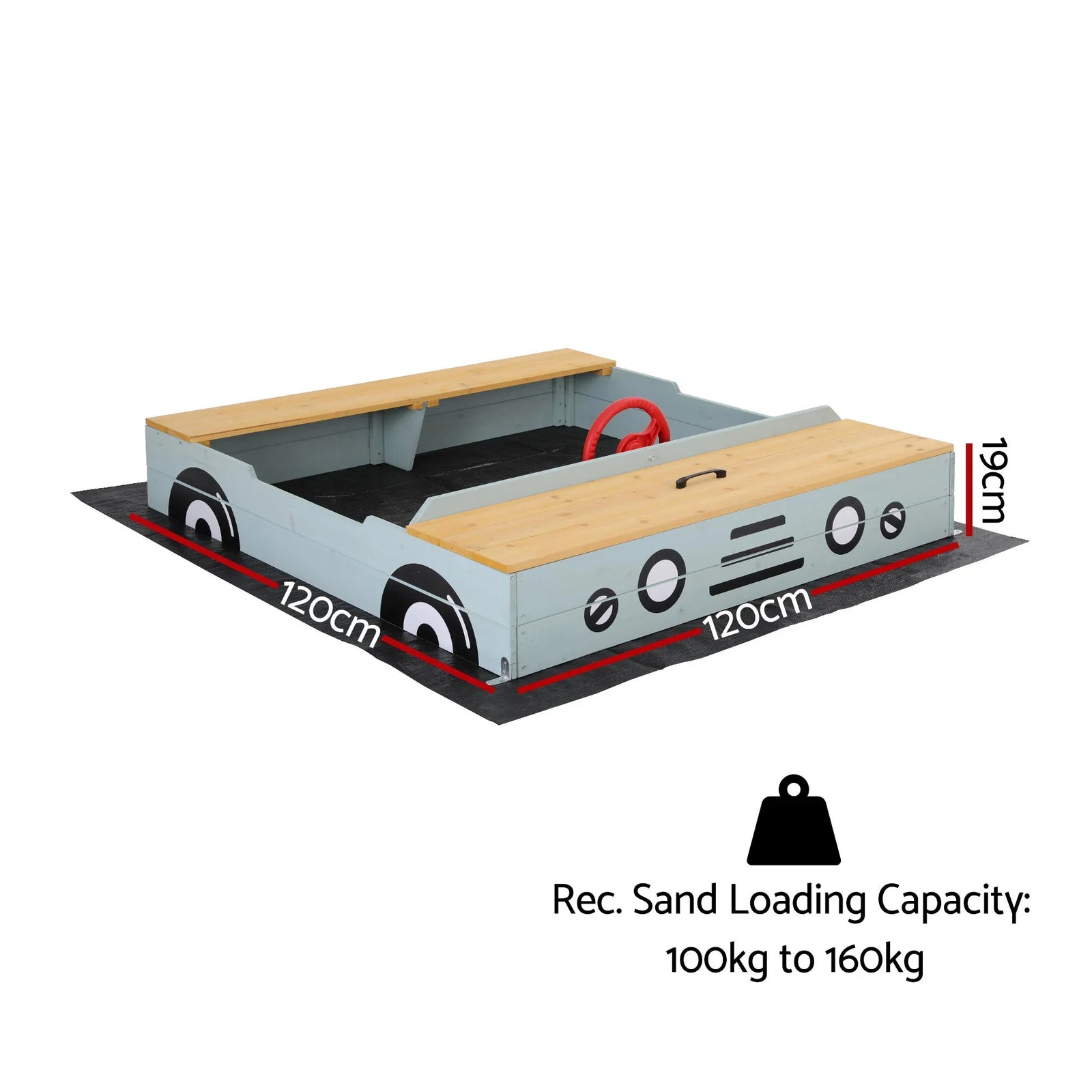 Wooden Car Sandpit Kids Sandbox Outdoor Play Toy w/ Storage Ground Sheet 120cm