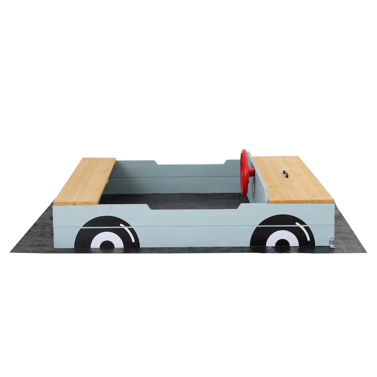 Wooden Car Sandpit Kids Sandbox Outdoor Play Toy w/ Storage Ground Sheet 120cm