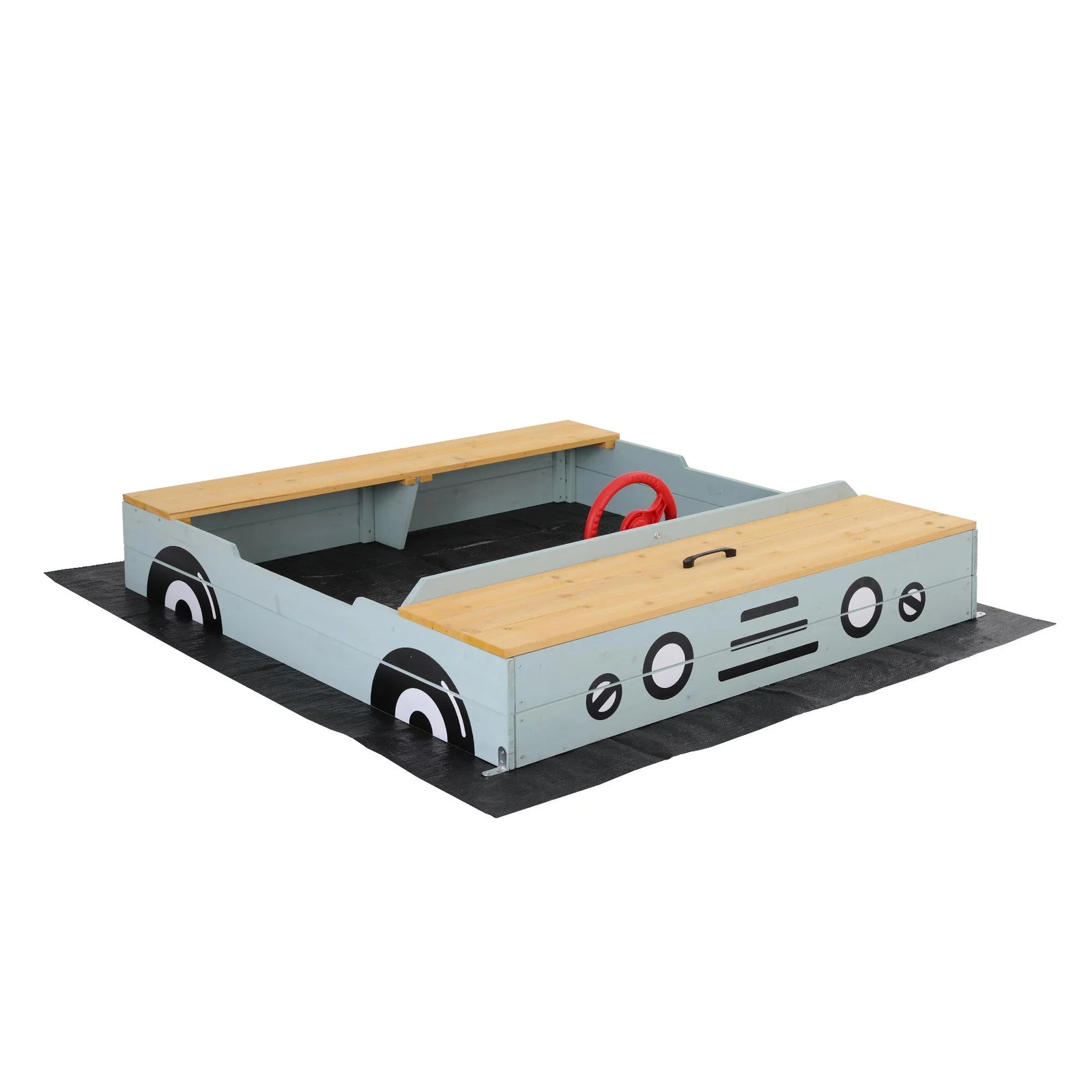 Wooden Car Sandpit Kids Sandbox Outdoor Play Toy w/ Storage Ground Sheet 120cm
