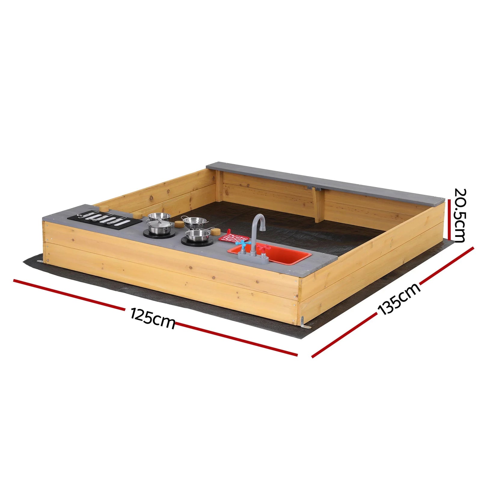 Wooden Sandpit Sand Pit Outdoor Kids Toy Box Mud Kitchen Sink Storage Bench