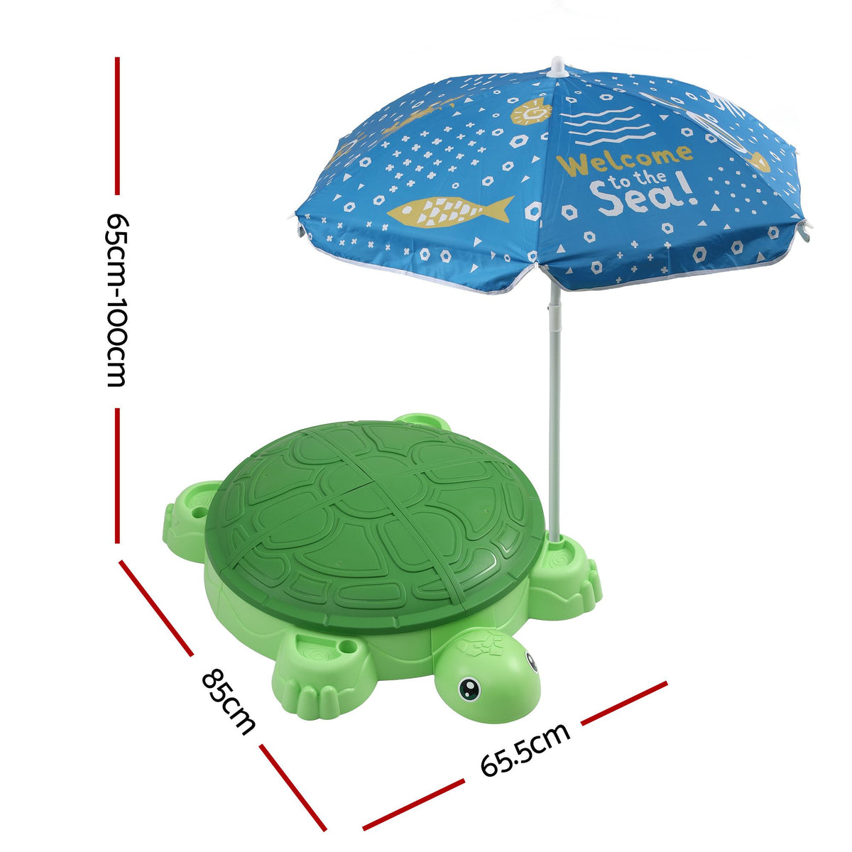 Kids Sandpit Turtle Sandbox Toys with Umbrella Lid Green 8 Accessories 3+