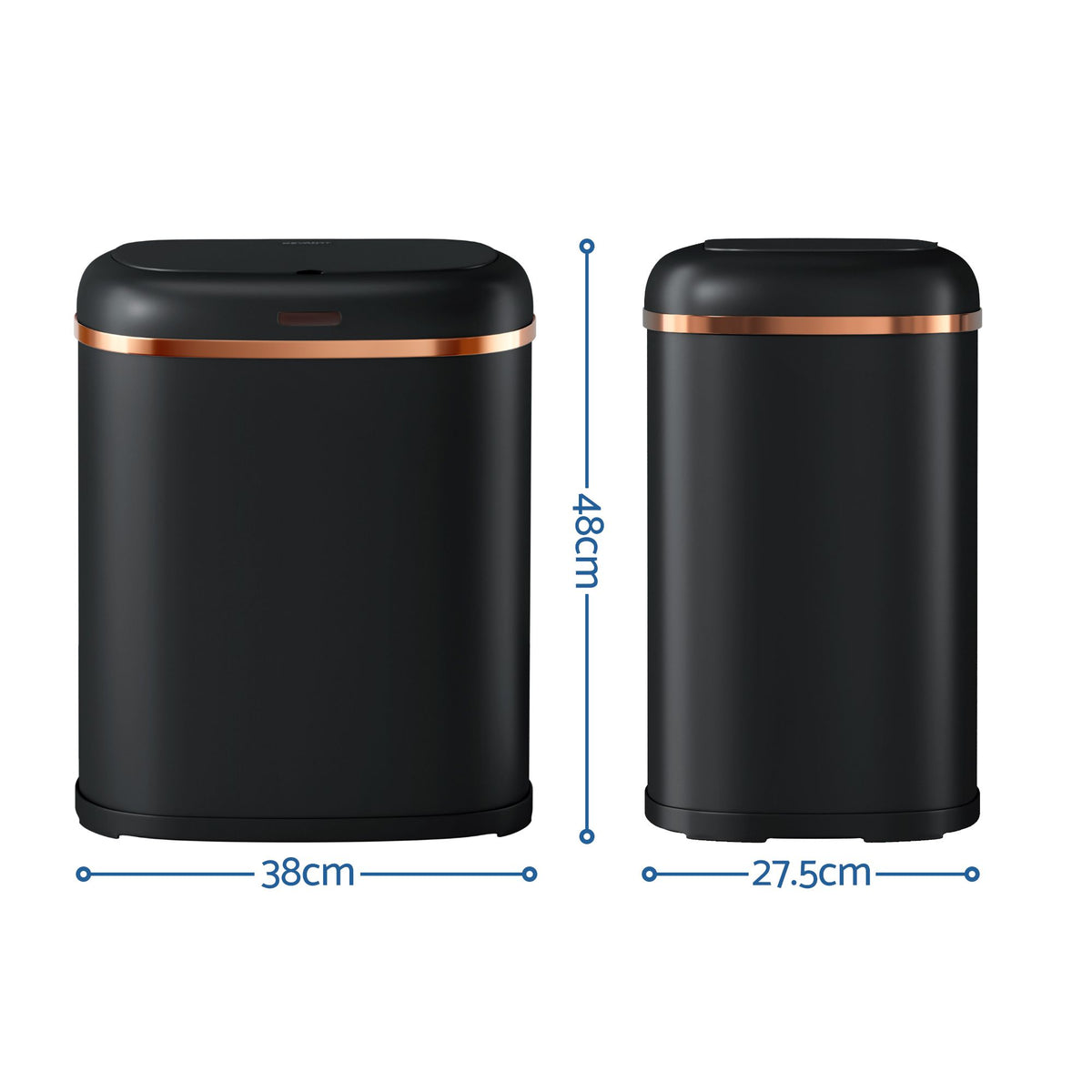38L Motion Sensor Bin Automatic Rubbish Waste Bin Black Steel Kitchen