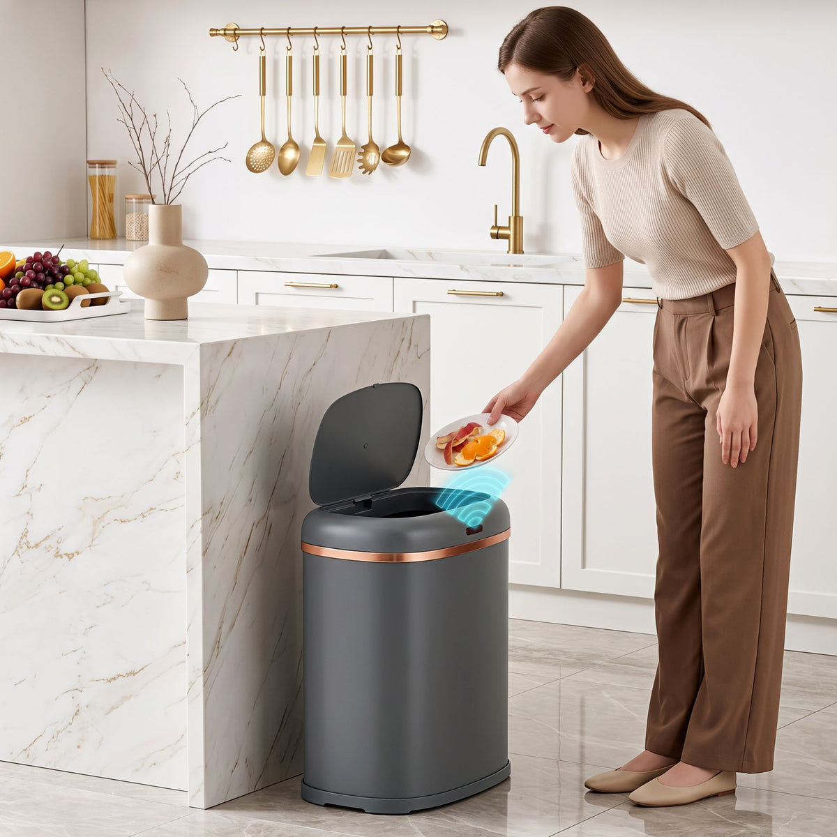 38L Automatic Motion Sensor Bin Touchless Kitchen Rubbish Bin Grey