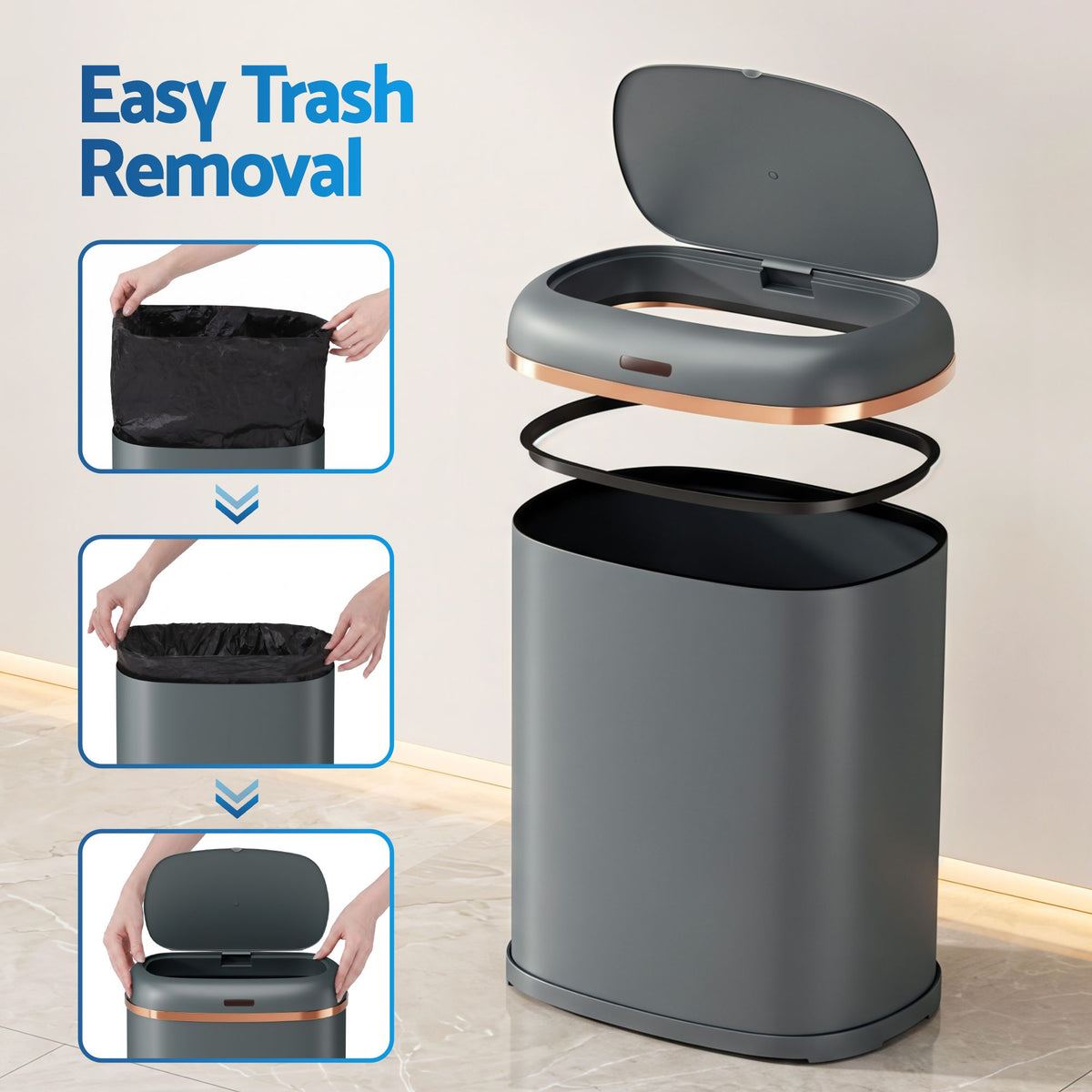 38L Automatic Motion Sensor Bin Touchless Kitchen Rubbish Bin Grey