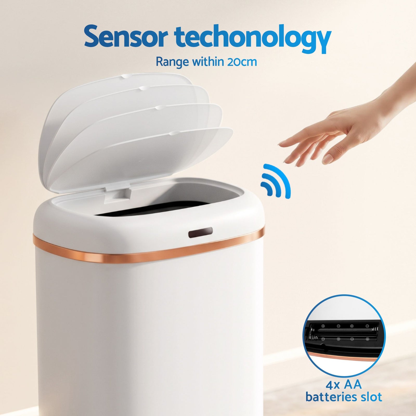 38L Motion Sensor Bin Automatic Rubbish Waste Bin White Hands Free Kitchen