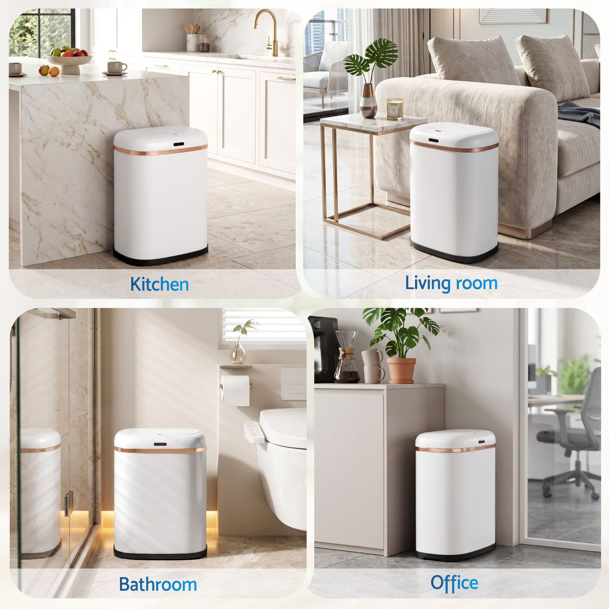 38L Motion Sensor Bin Automatic Rubbish Waste Bin White Hands Free Kitchen