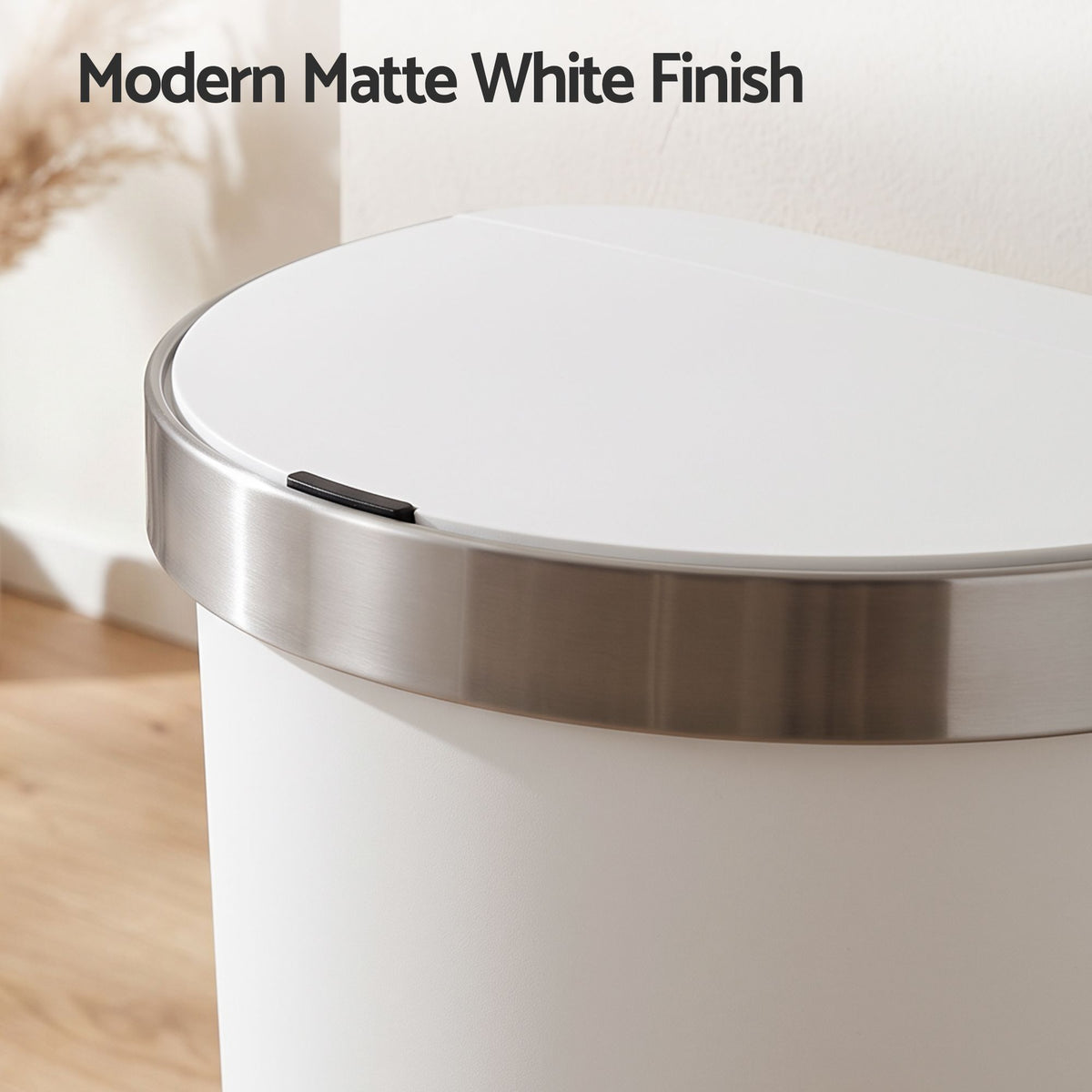 Devanti 50L Motion Sensor Bins Trash Can Kitchen Smart Rubbish Bin D-shape design White
