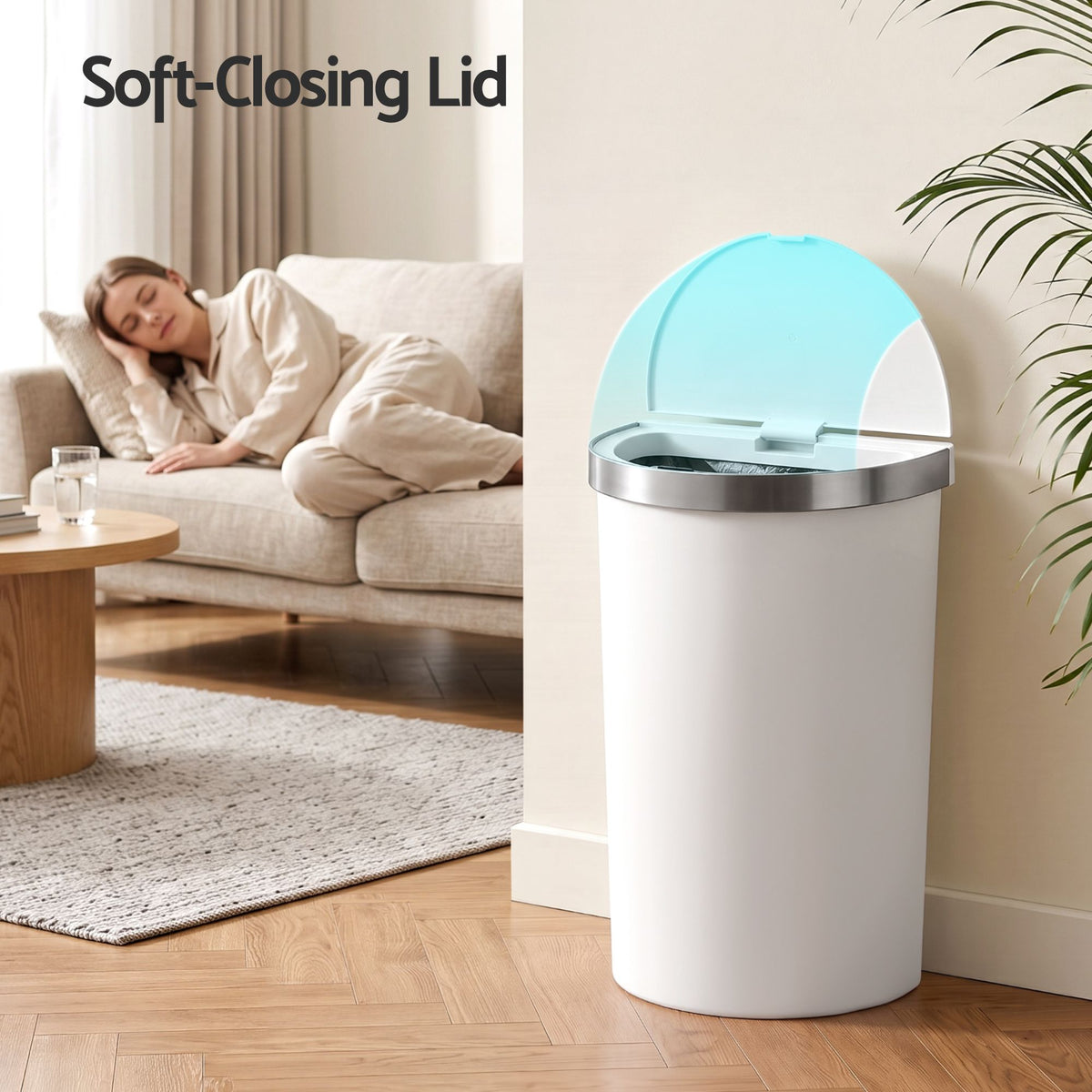 Devanti 50L Motion Sensor Bins Trash Can Kitchen Smart Rubbish Bin D-shape design White