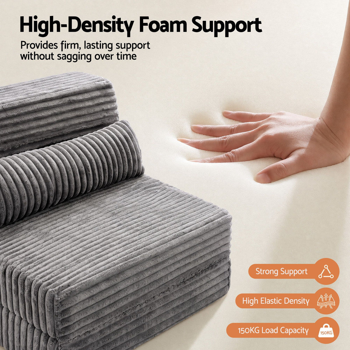 3-in-1 Folding Sofa Bed Armless Lounger Chair with Side Pocket and Pillow