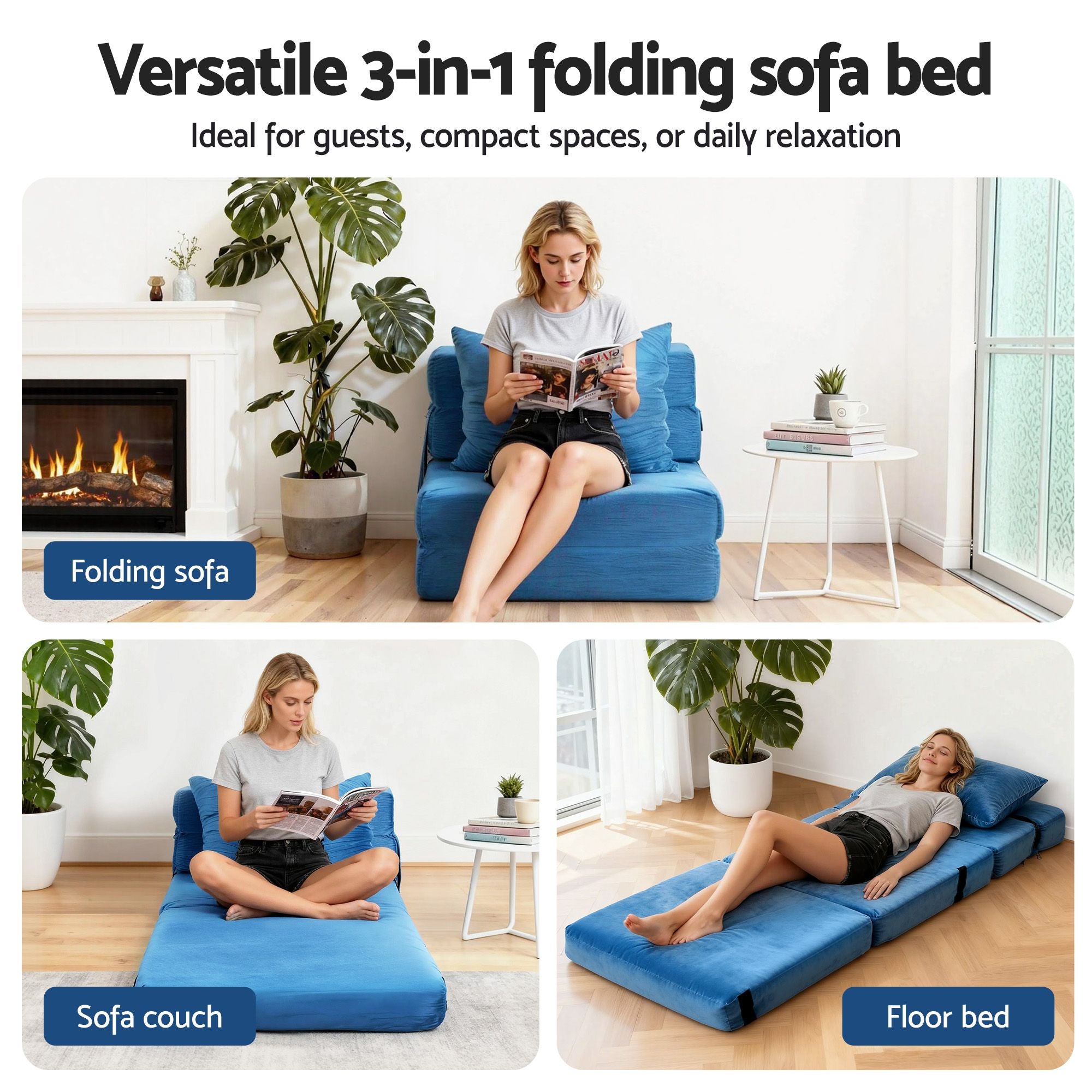 2 Pack Folding Sofa Bed Armless Lounger Foam Floor Sofas Futons Couches