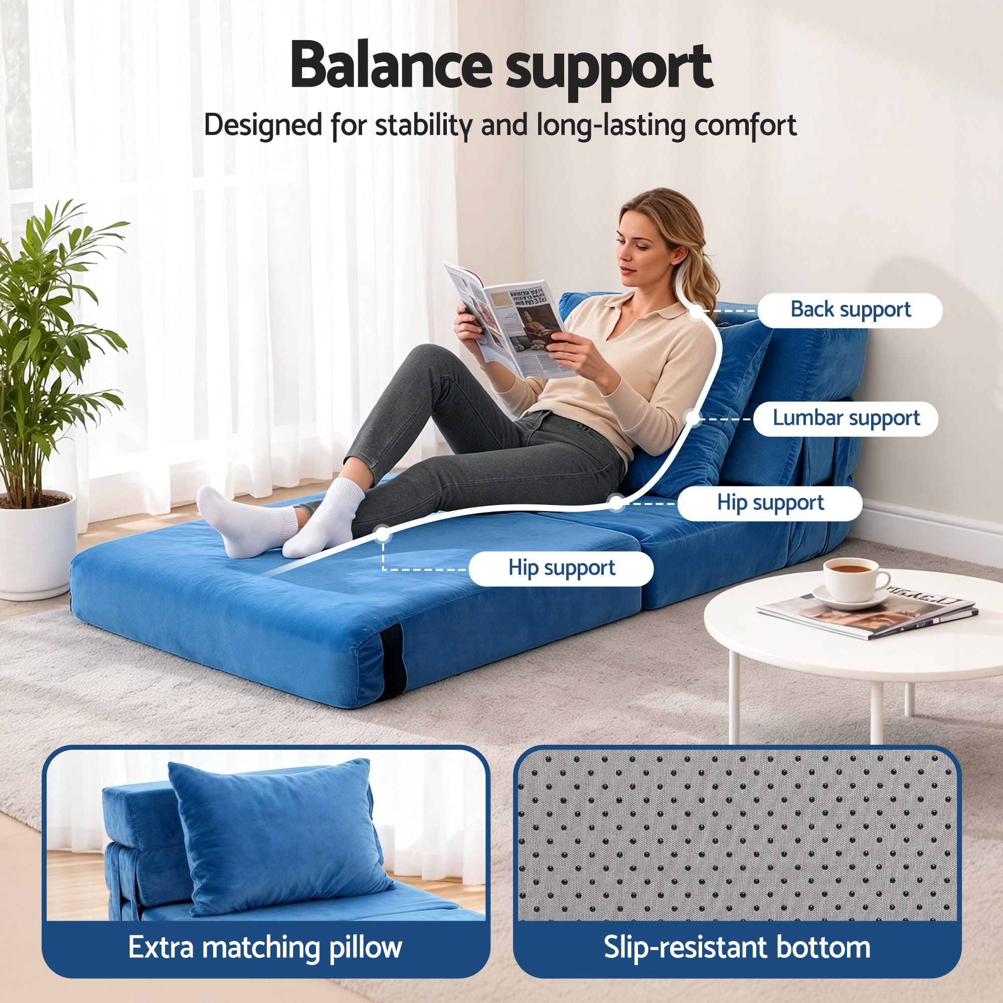 2 Pack Folding Sofa Bed Armless Lounger Foam Floor Sofas Futons Couches