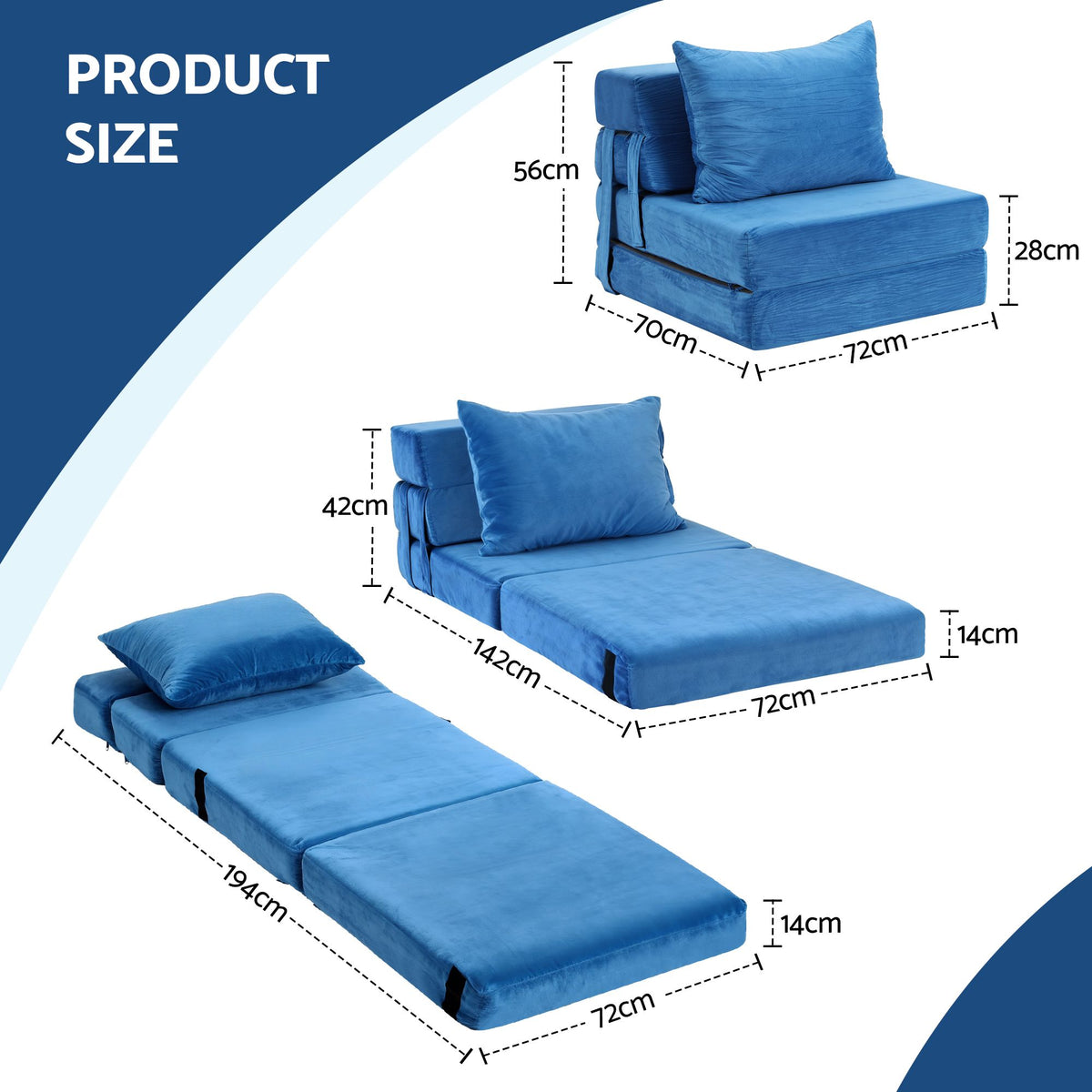3 Pack Folding Sofa Bed Armless Lounger Foam Floor Sofas Futons Couches