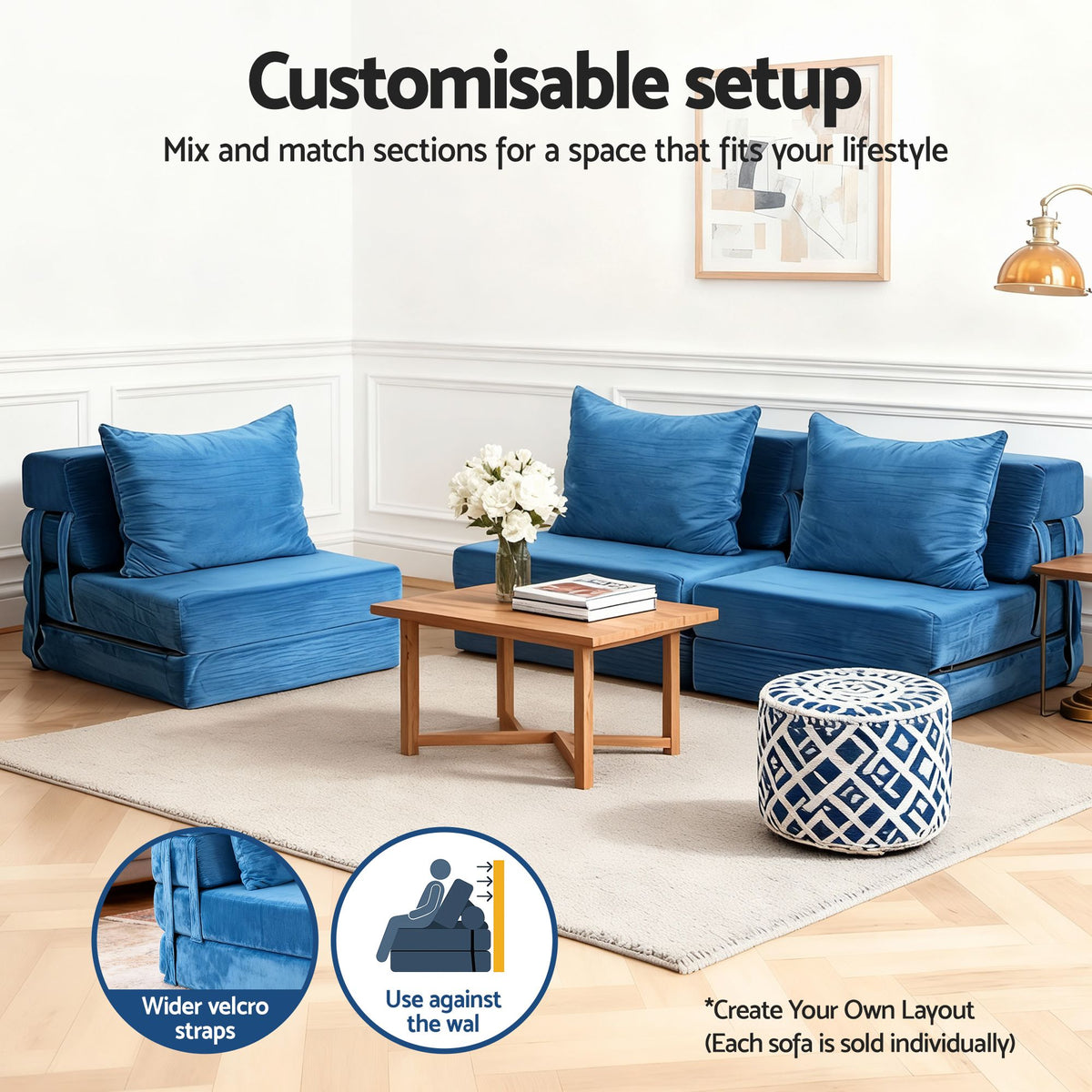 3 Pack Folding Sofa Bed Armless Lounger Foam Floor Sofas Futons Couches