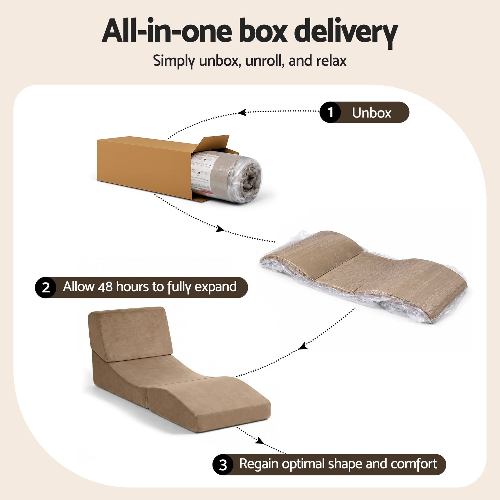 Folding Sofa Bed Convertible Armless Foam Floor Futon Lounger Couch Brown