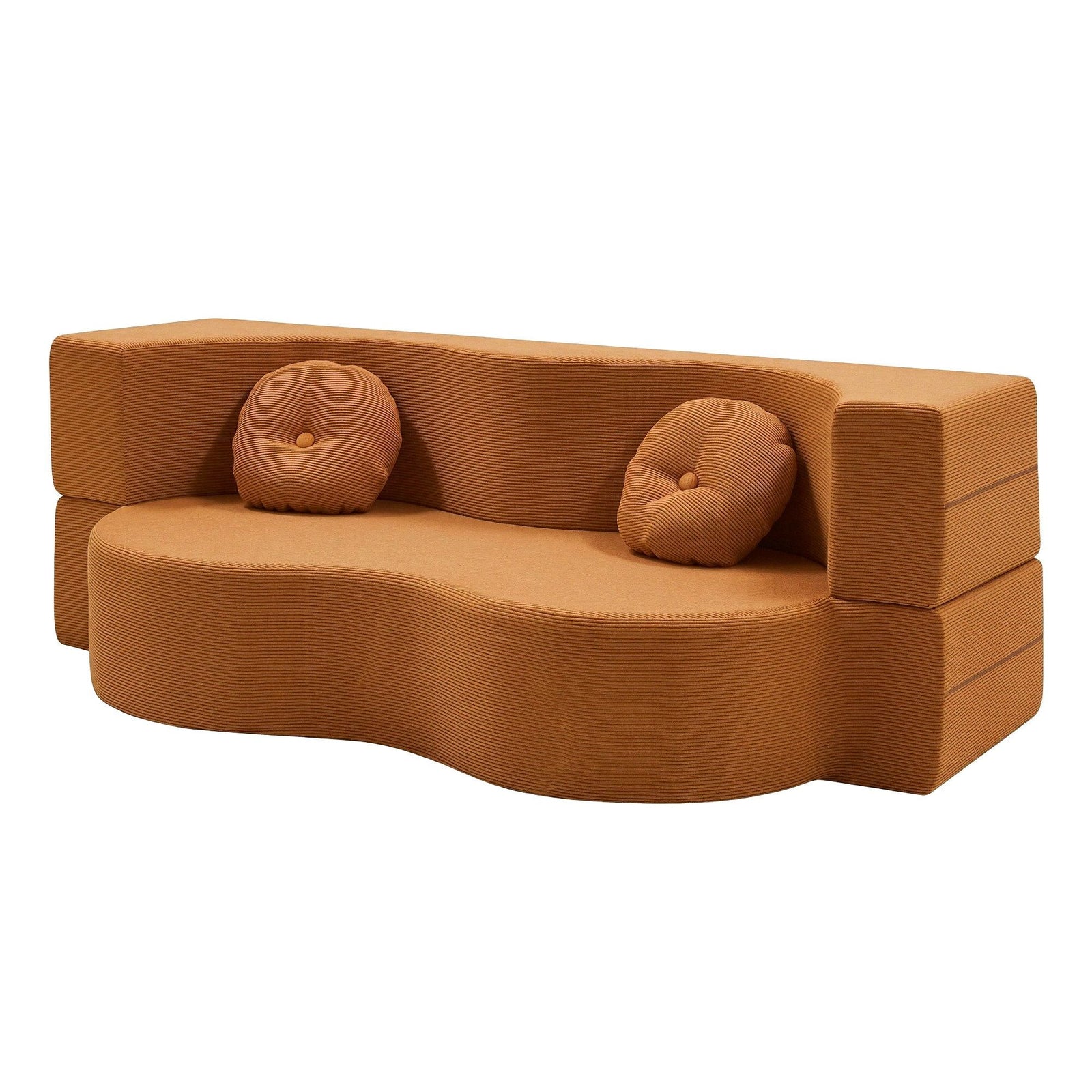 Artiss Folding Sofa Bed – 2‑in‑1 Corduroy Futon, Orange, Twin Sleeper, 300kg