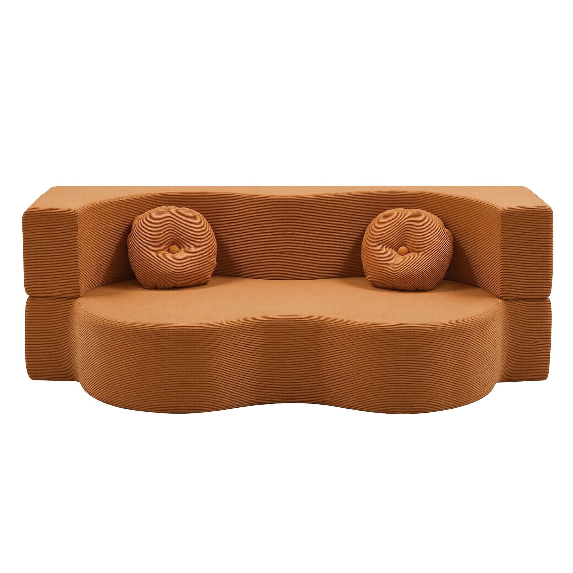 Folding Sofa Bed – 2‑in‑1 Corduroy Futon, Orange, Twin Sleeper, 300kg