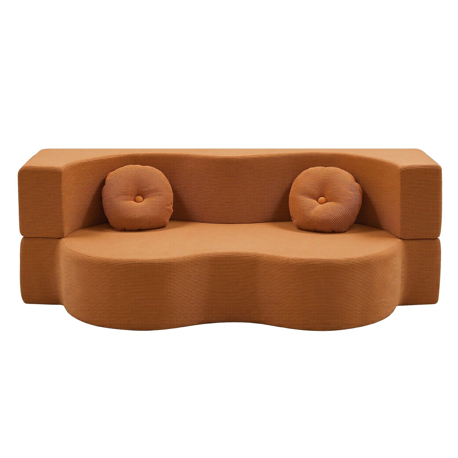 Artiss Folding Sofa Bed – 2‑in‑1 Corduroy Futon, Orange, Twin Sleeper, 300kg