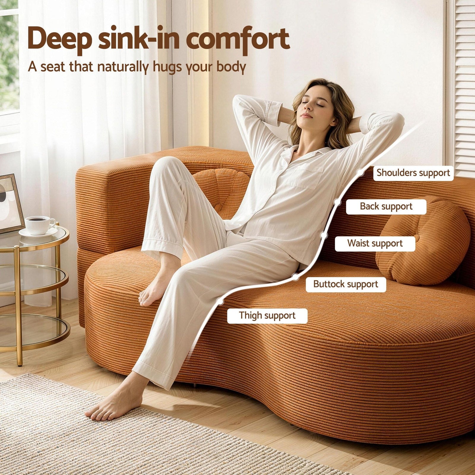 Artiss Folding Sofa Bed – 2‑in‑1 Corduroy Futon, Orange, Twin Sleeper, 300kg