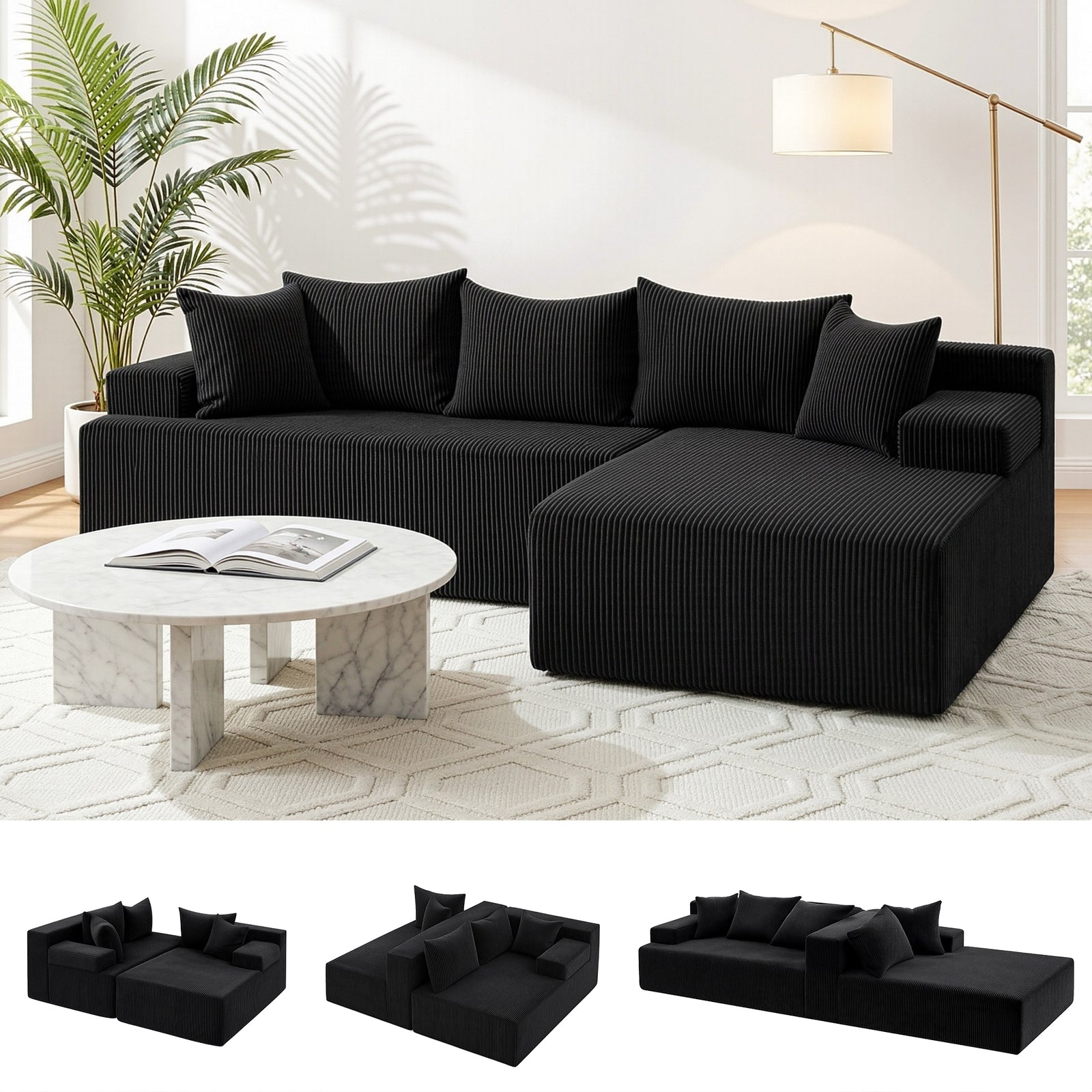 Modular Sectional Sofa Bed Convertible L-Shaped Couch with Deep Seat for Living Room