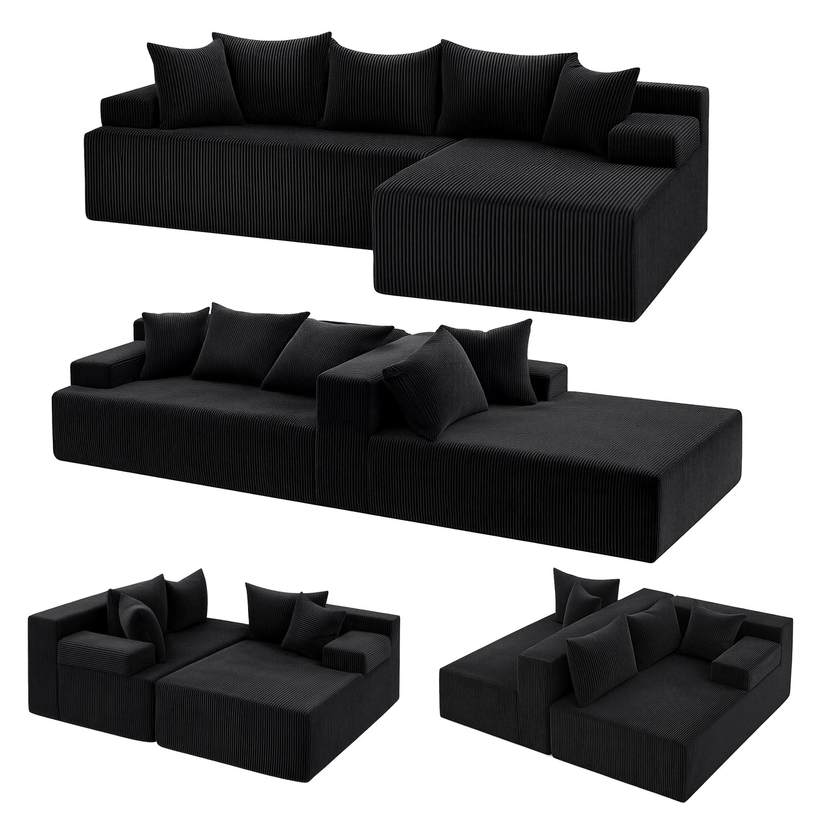 Modular Sectional Sofa Bed Convertible L-Shaped Couch with Deep Seat for Living Room