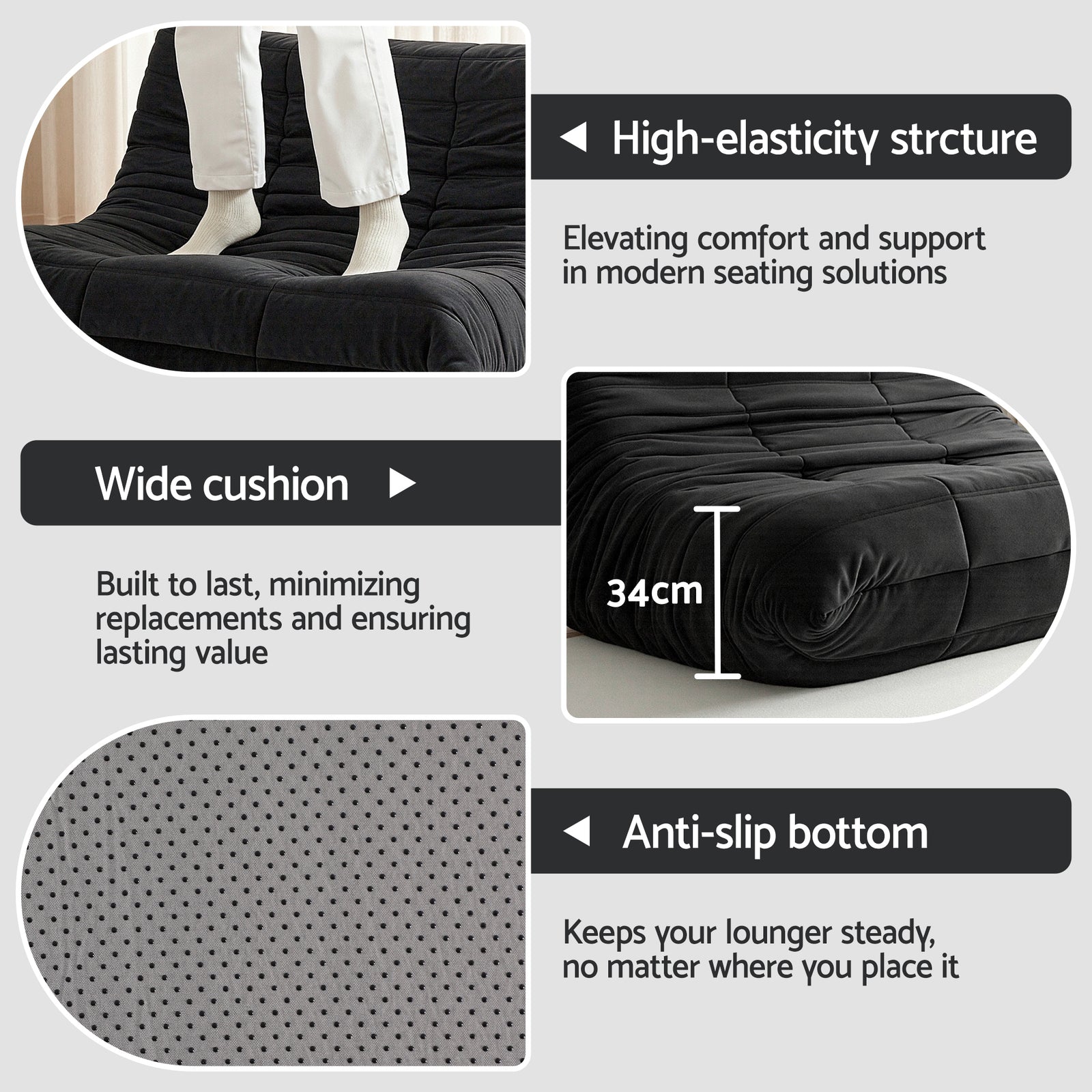 Lazy Sofa 2 Seaters Accent Caterpillar Chair Floor Couch Armless Lounge